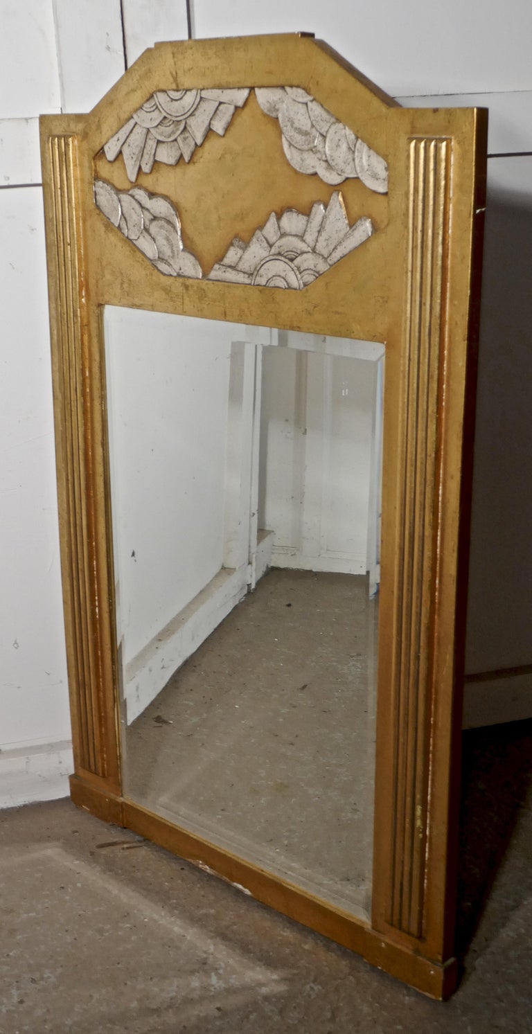 Large French Odeon Style Art Deco Gilt Wall Mirror In Good Condition For Sale In Chillerton, Isle of Wight