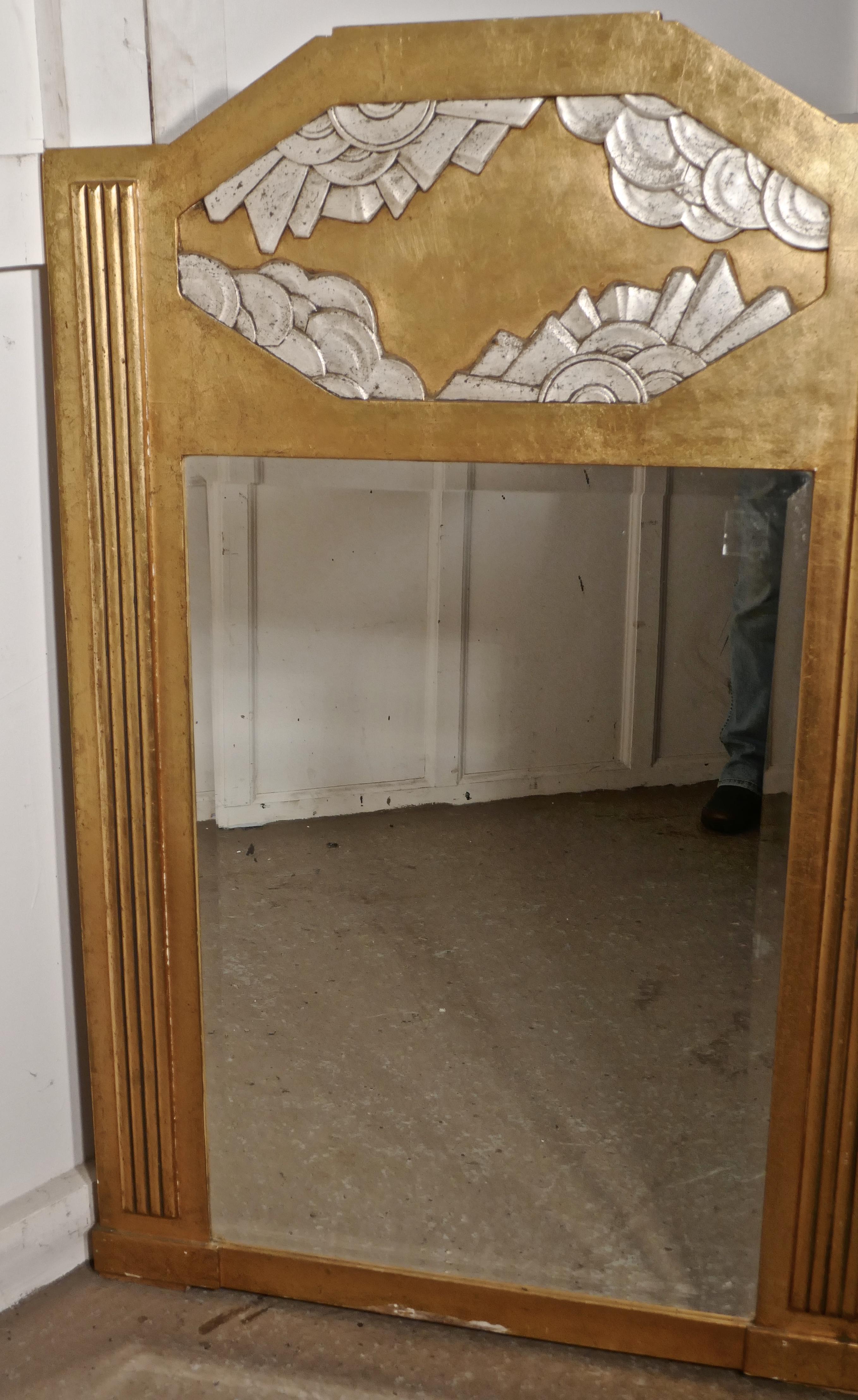 Large French Odeon Style Art Deco Gilt Wall Mirror In Good Condition For Sale In Chillerton, Isle of Wight