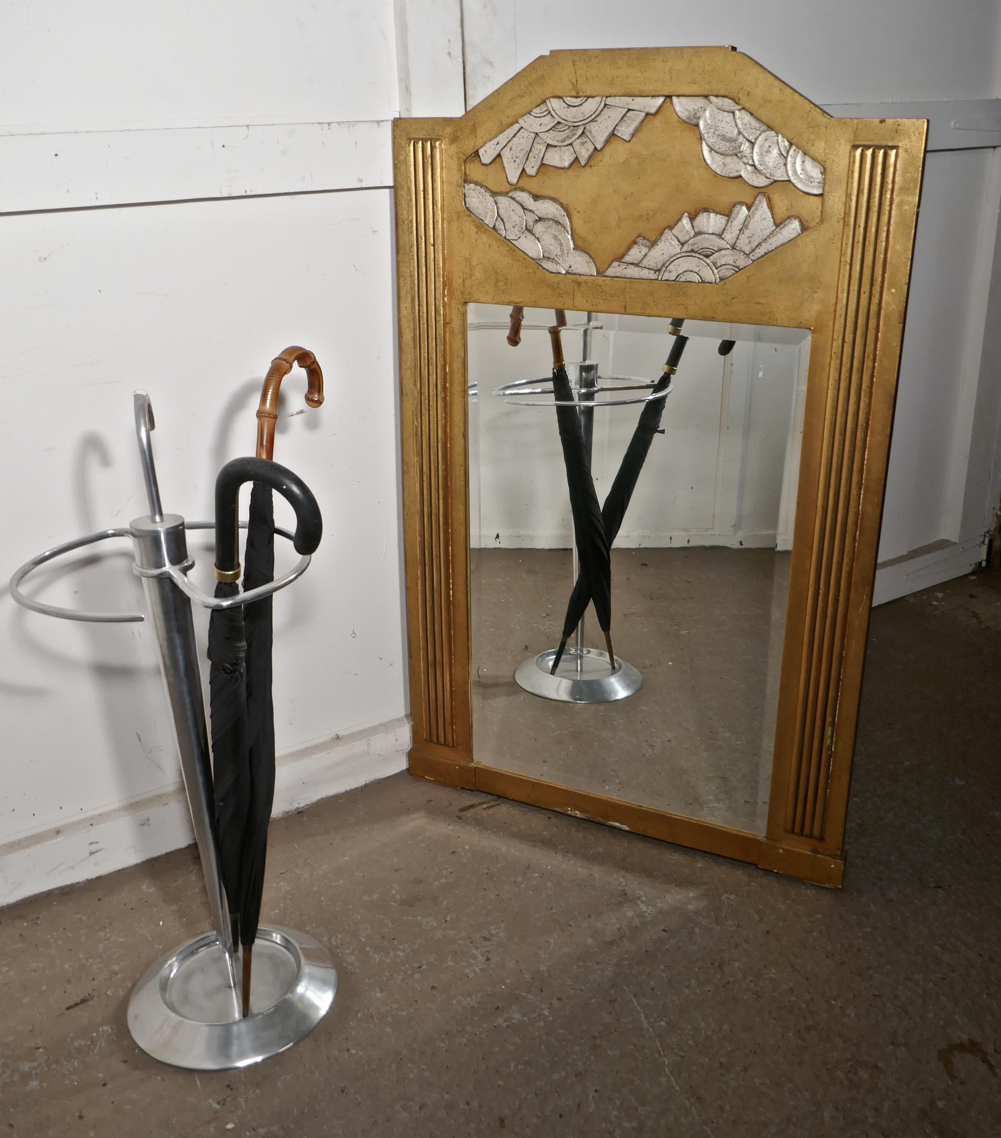 Large French Odeon Style Art Deco Gilt Wall Mirror For Sale 2