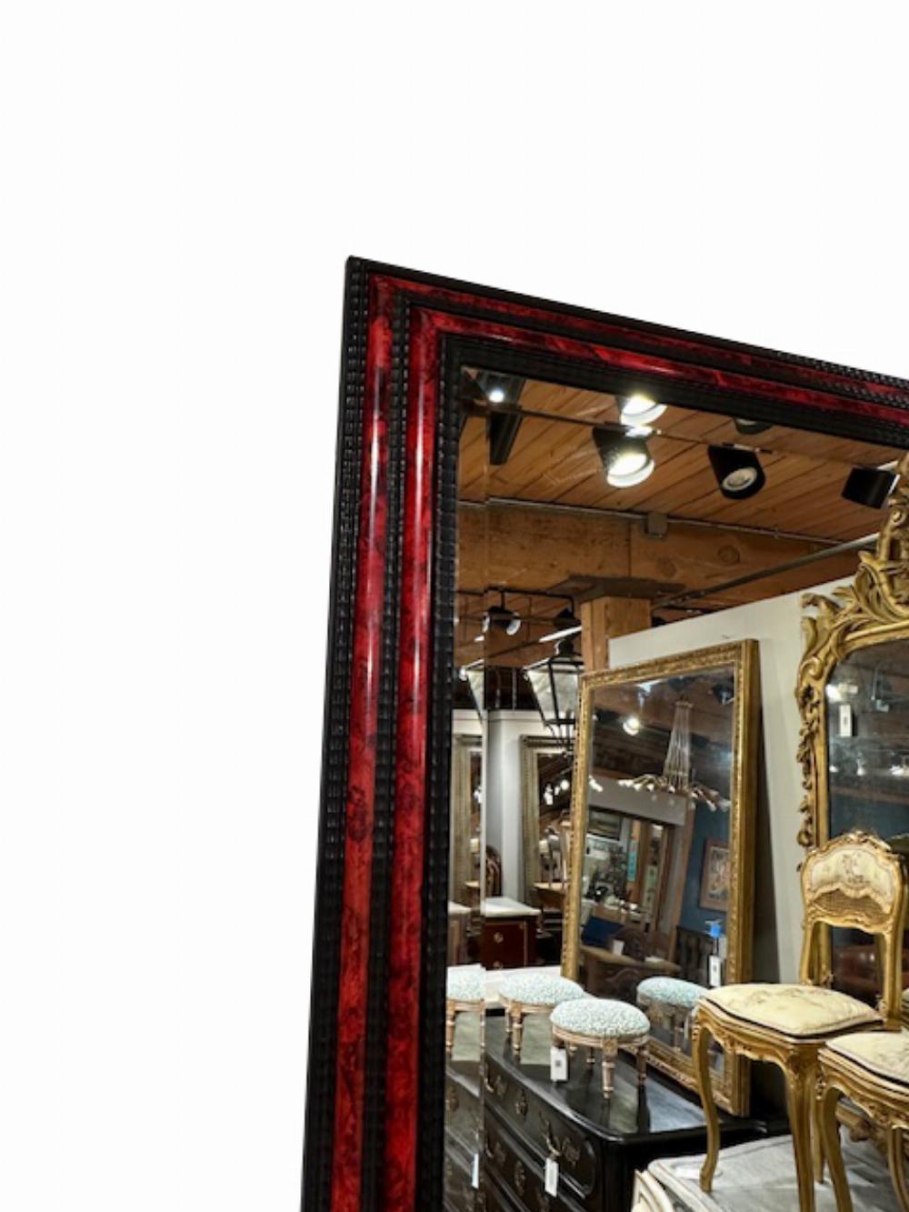 A large French ripple carved and faux tortoiseshell cushion mirror. For Sale 3