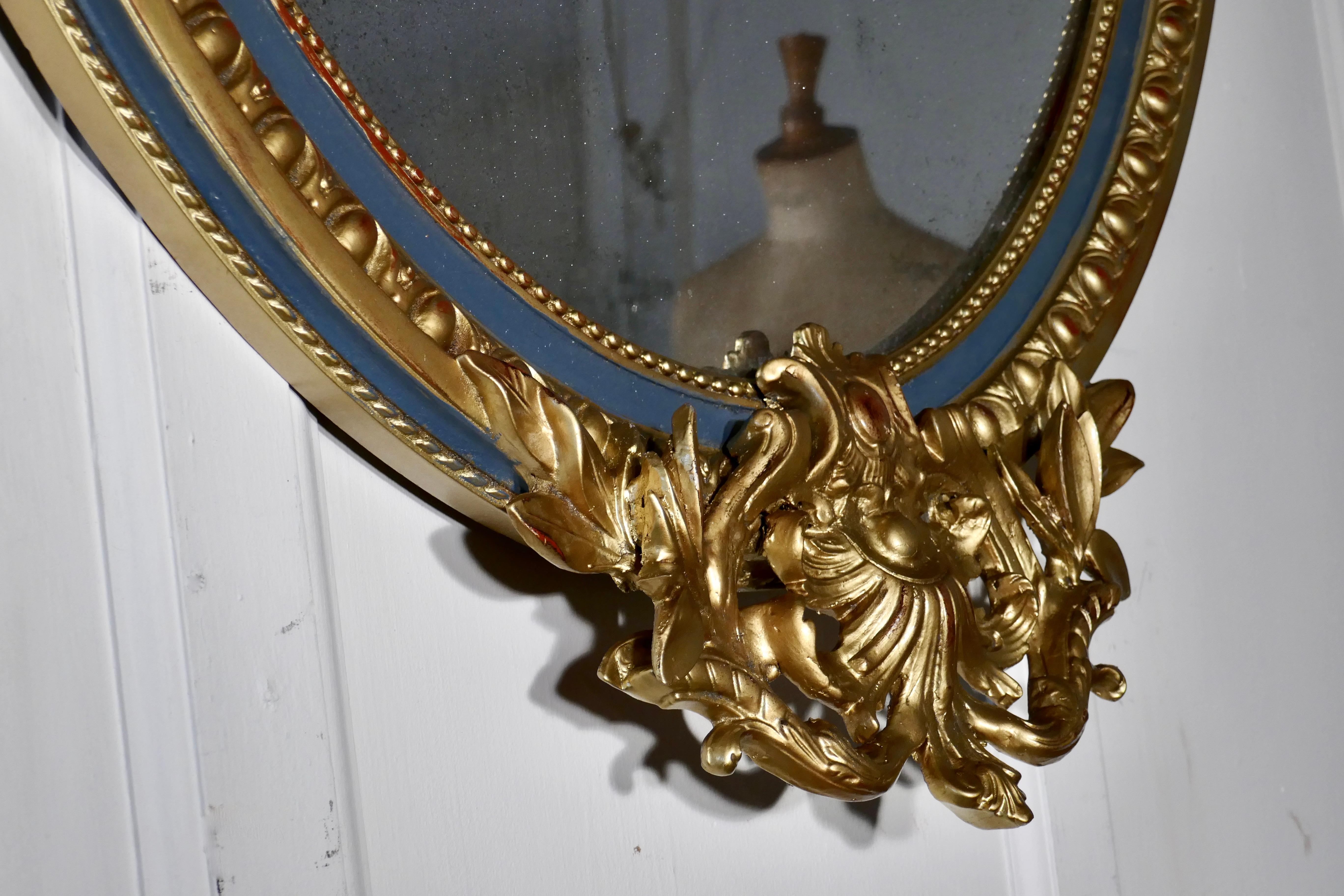 Grand miroir mural rococo ovale doré français en vente 4