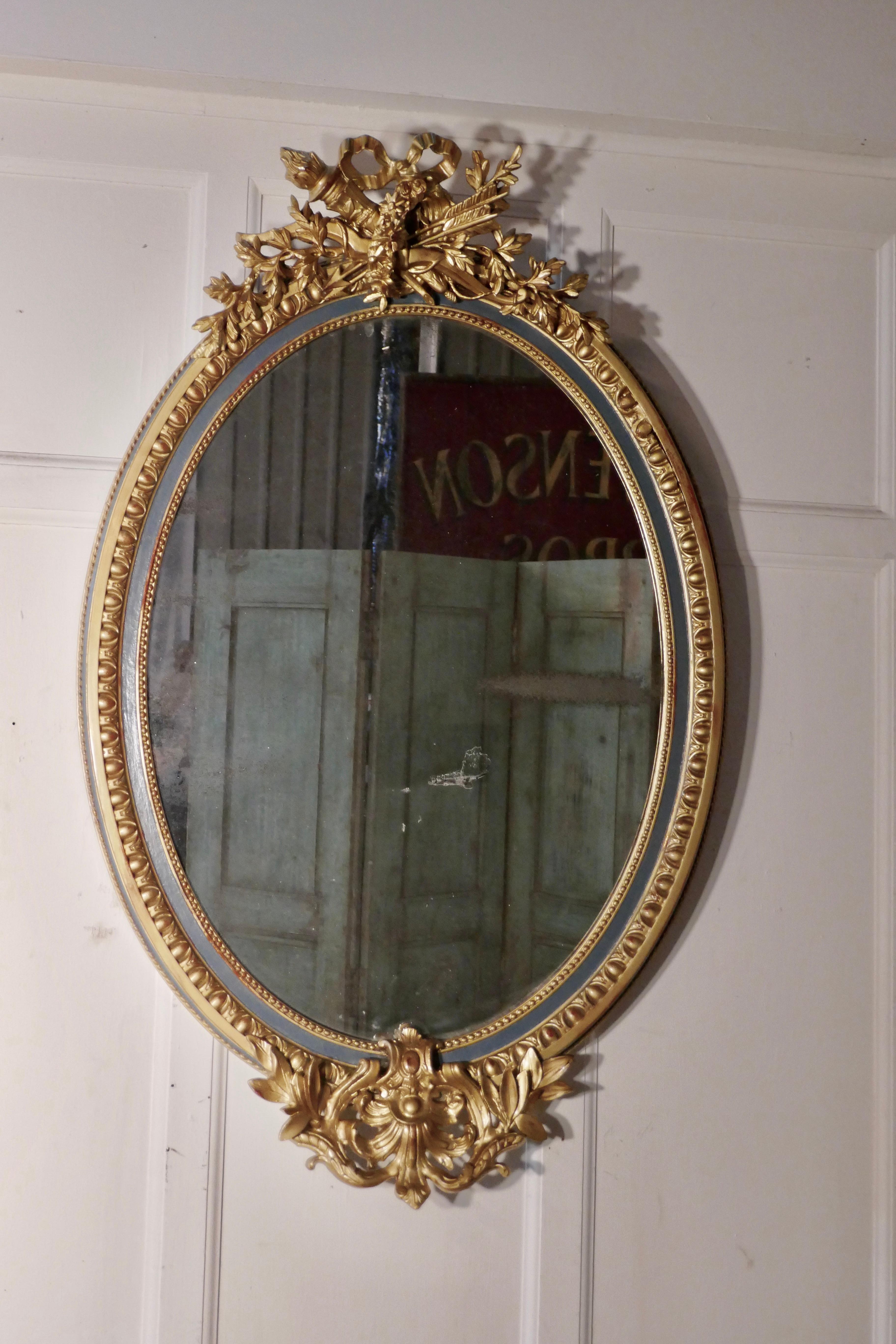 Empire Large French Rococo Oval Gilt Wall Mirror For Sale