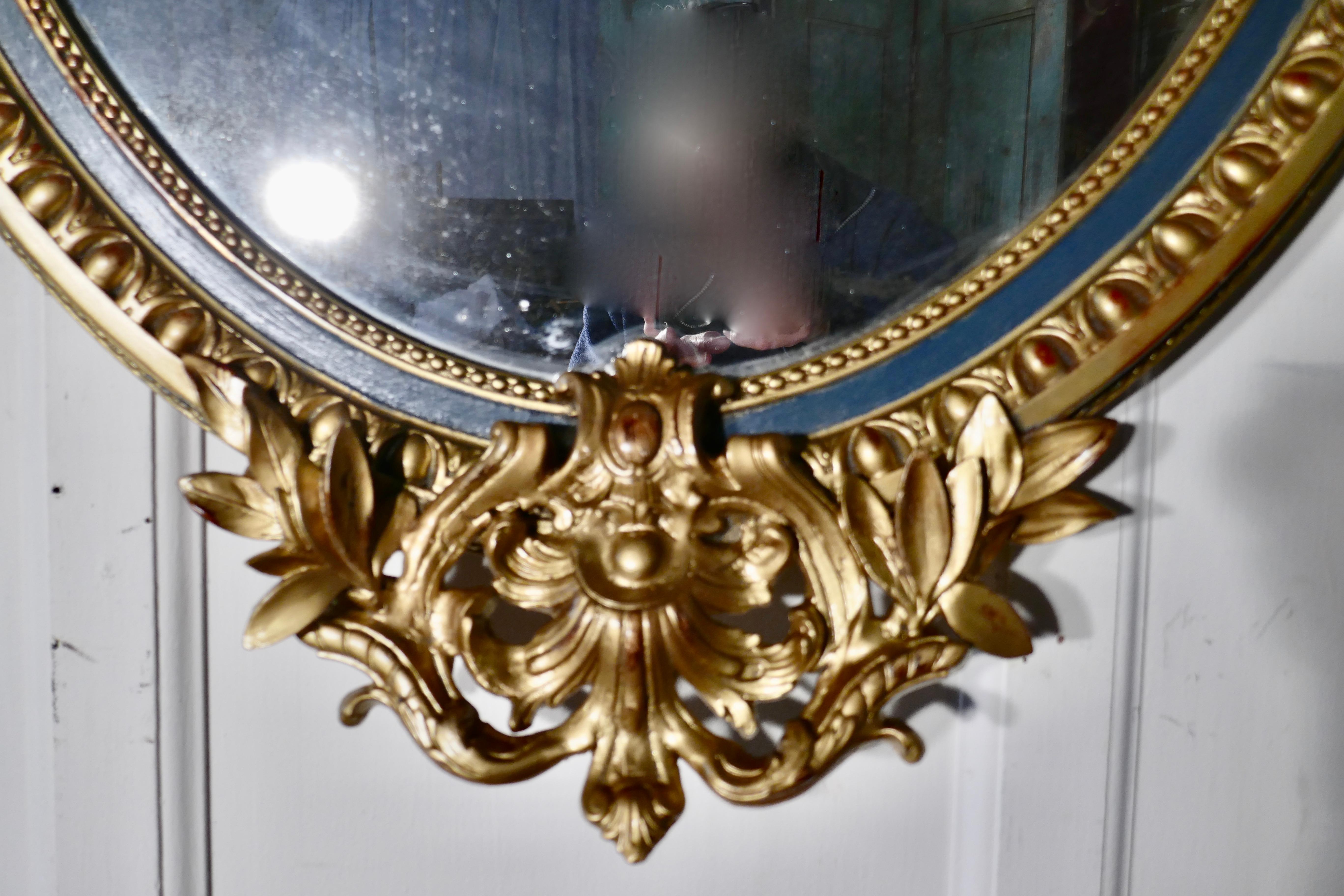 Giltwood Large French Rococo Oval Gilt Wall Mirror For Sale