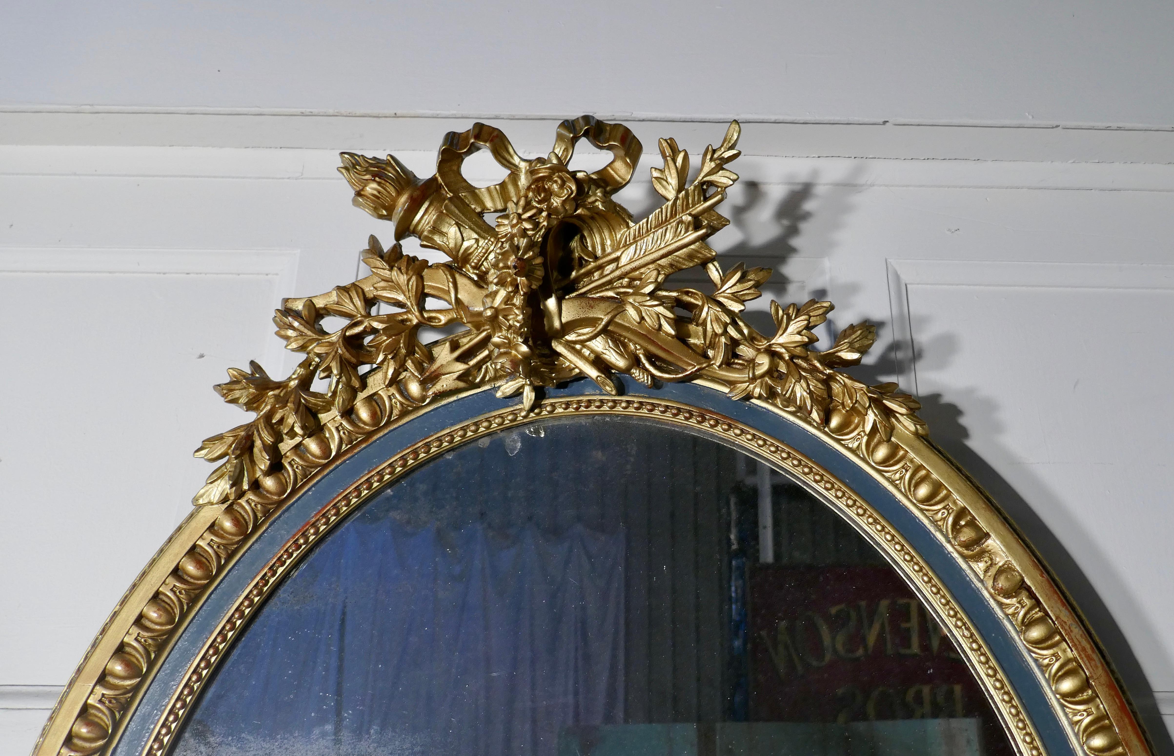 Large French Rococo Oval Gilt Wall Mirror For Sale 1