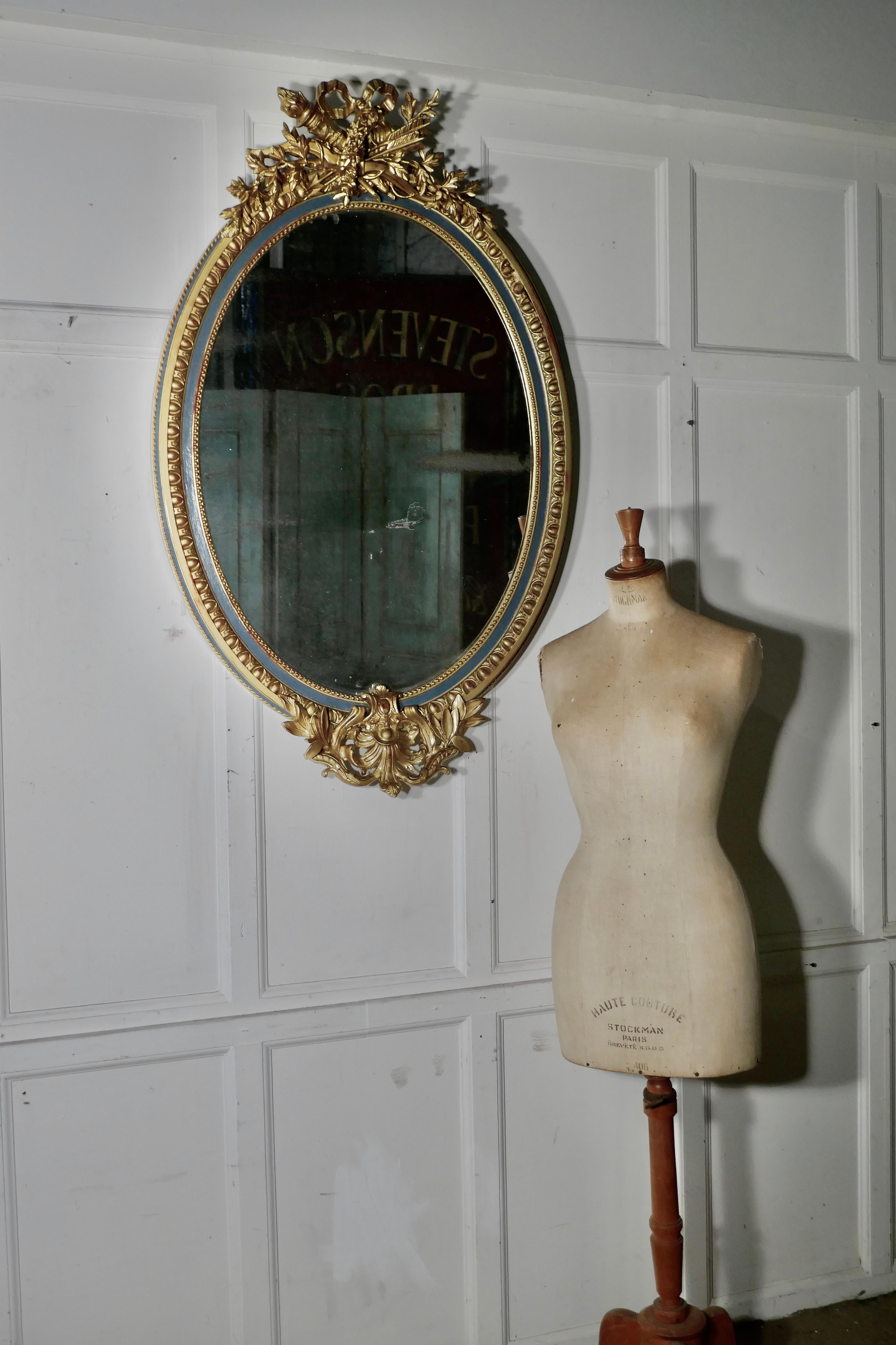 Large French Rococo Oval Gilt Wall Mirror For Sale 2