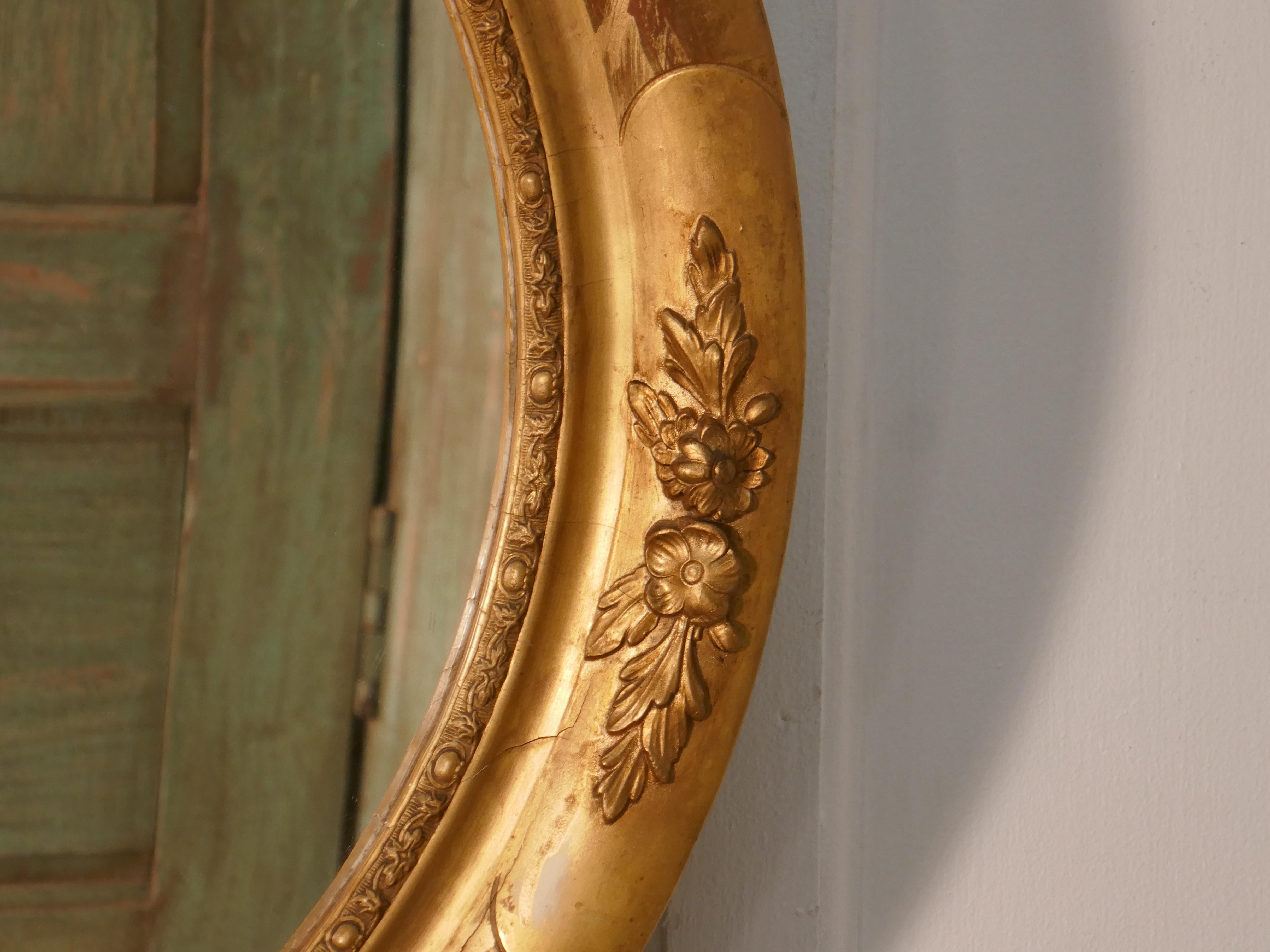 Giltwood Large French Rococo Oval Gilt Wall Mirror