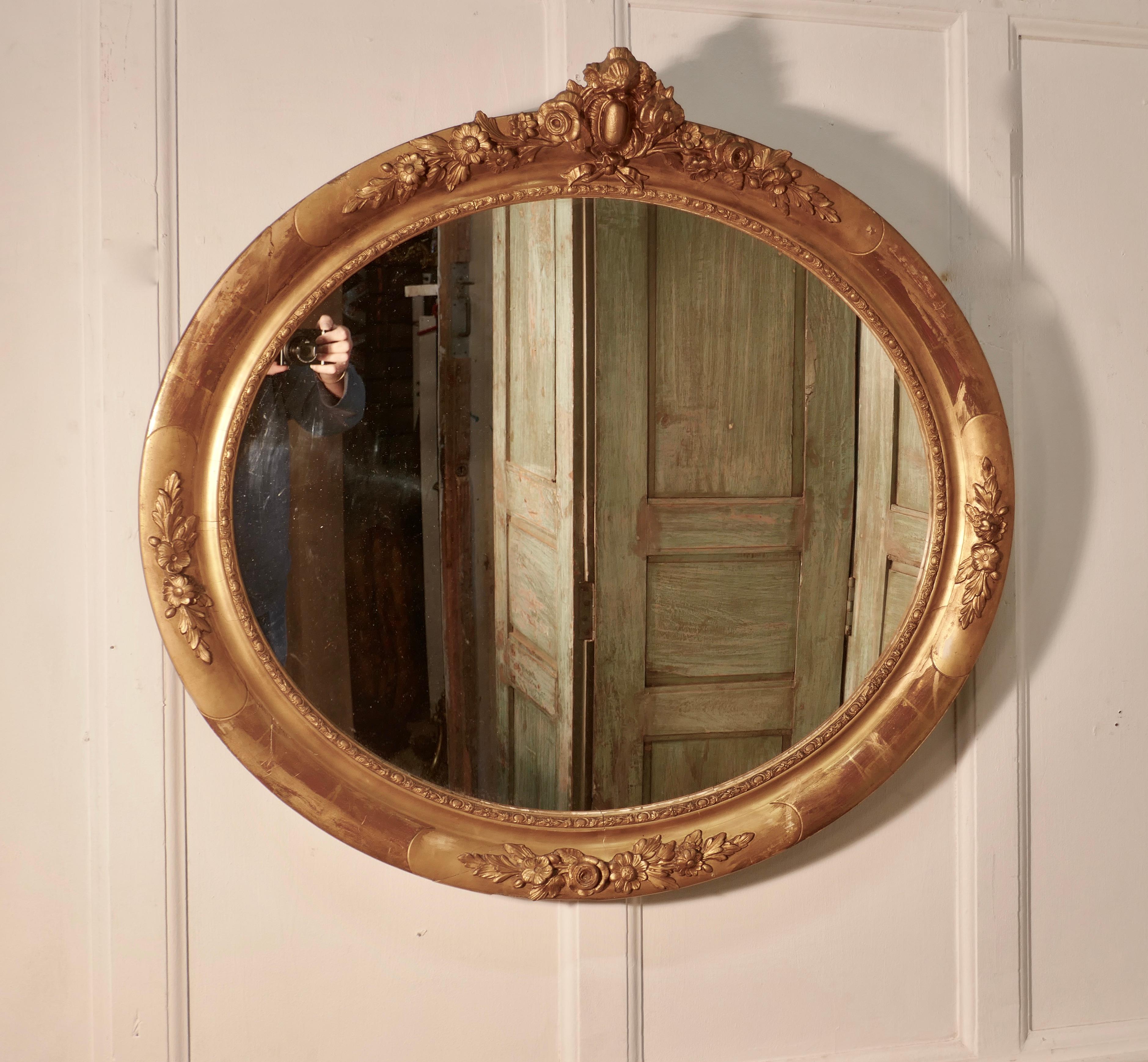 Large French Rococo Oval Gilt Wall Mirror 1