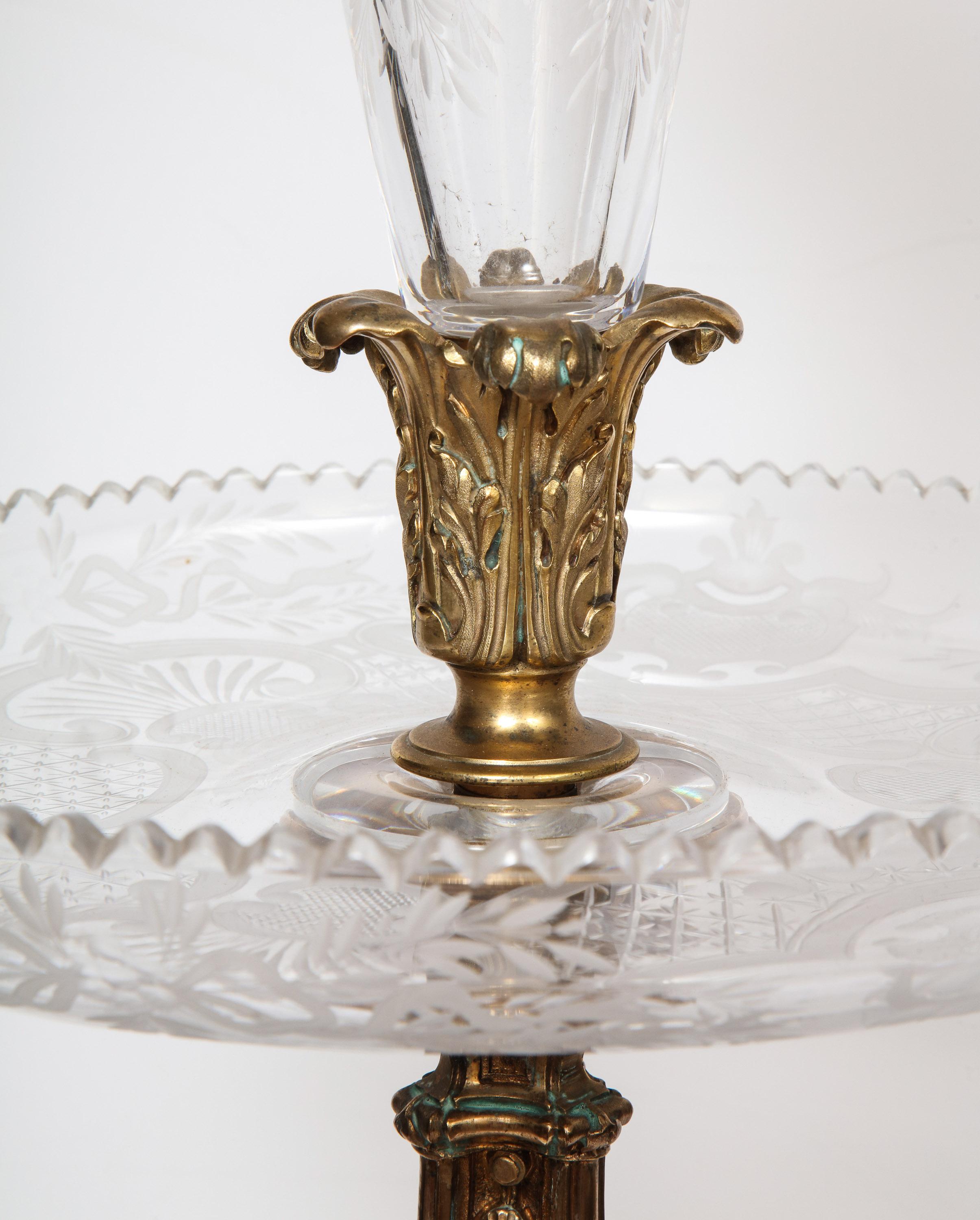 Large French Silvered Bronze and Cut Crystal Allegorical Three-Tier Centerpiece 2