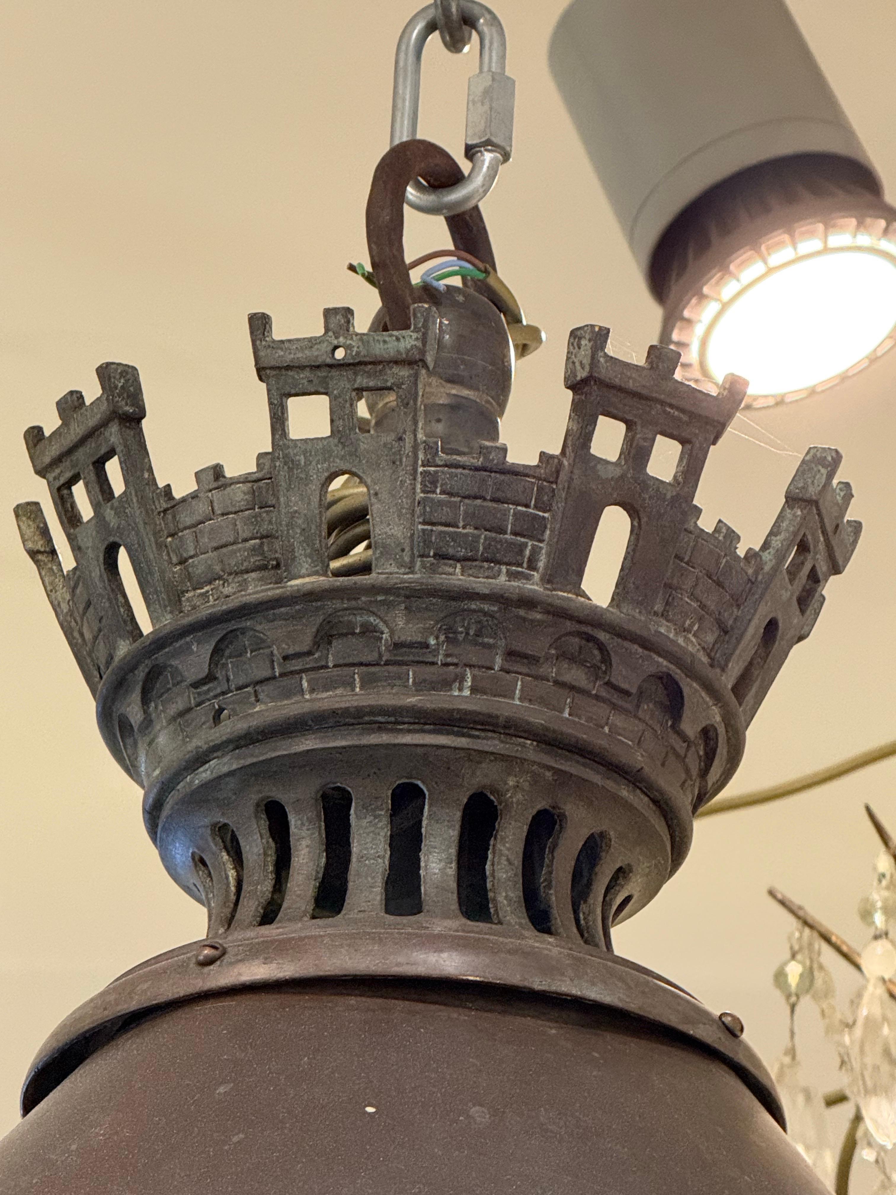 A Large French Style Solid Cast Bronze Ship's Lantern For Sale 1