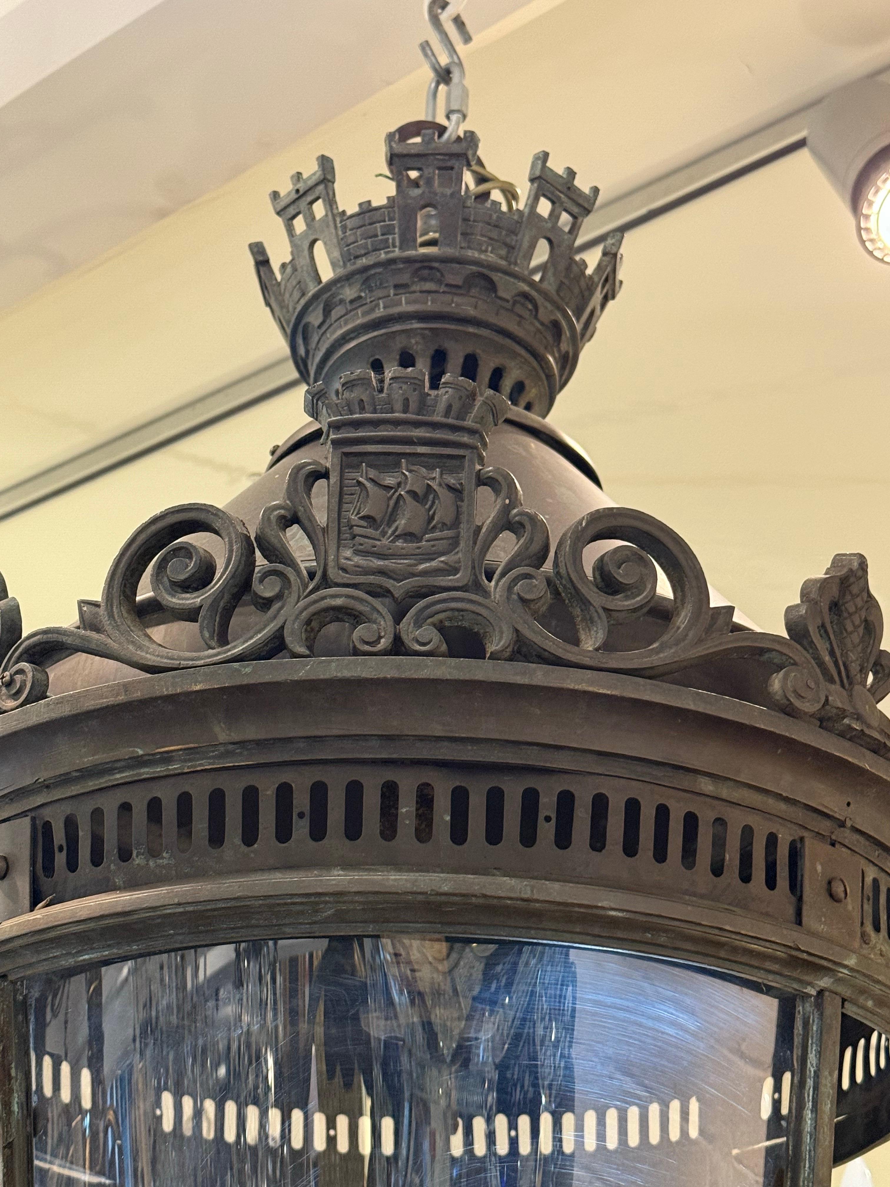 A Large French Style Solid Cast Bronze Ship's Lantern For Sale 2