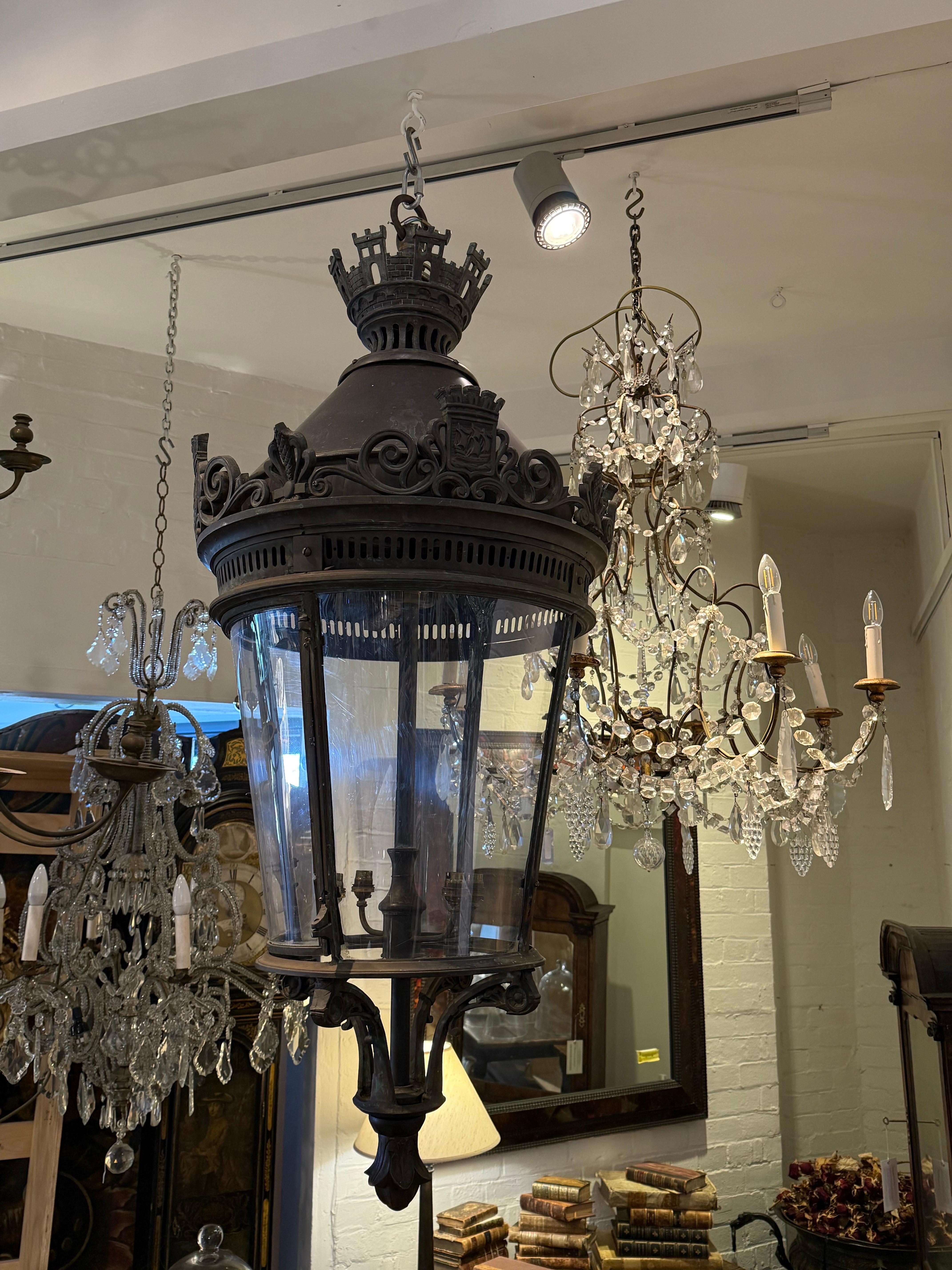 A Large French Style Solid Cast Bronze Ship's Lantern For Sale 4
