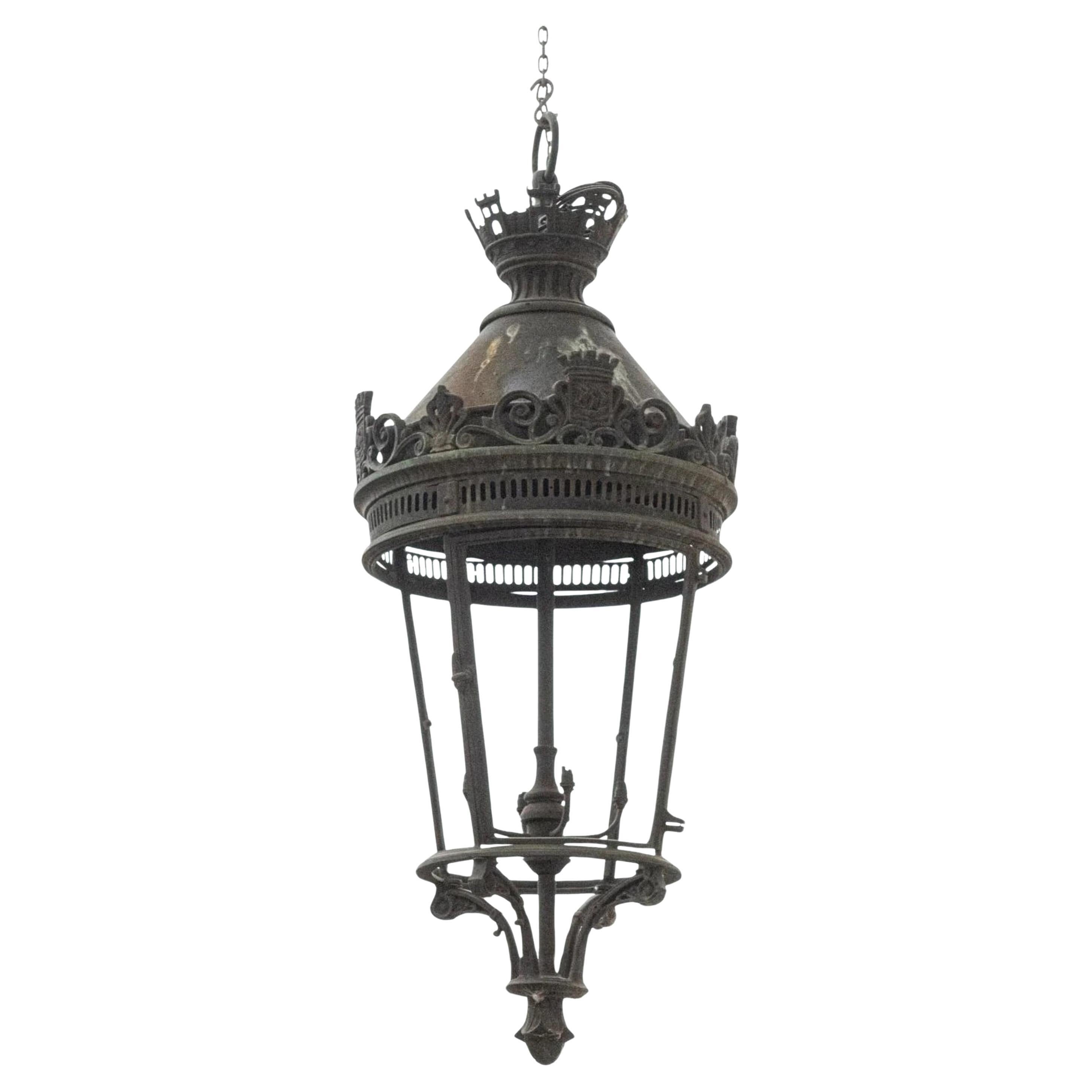 A Large French Style Solid Cast Bronze Ship's Lantern For Sale