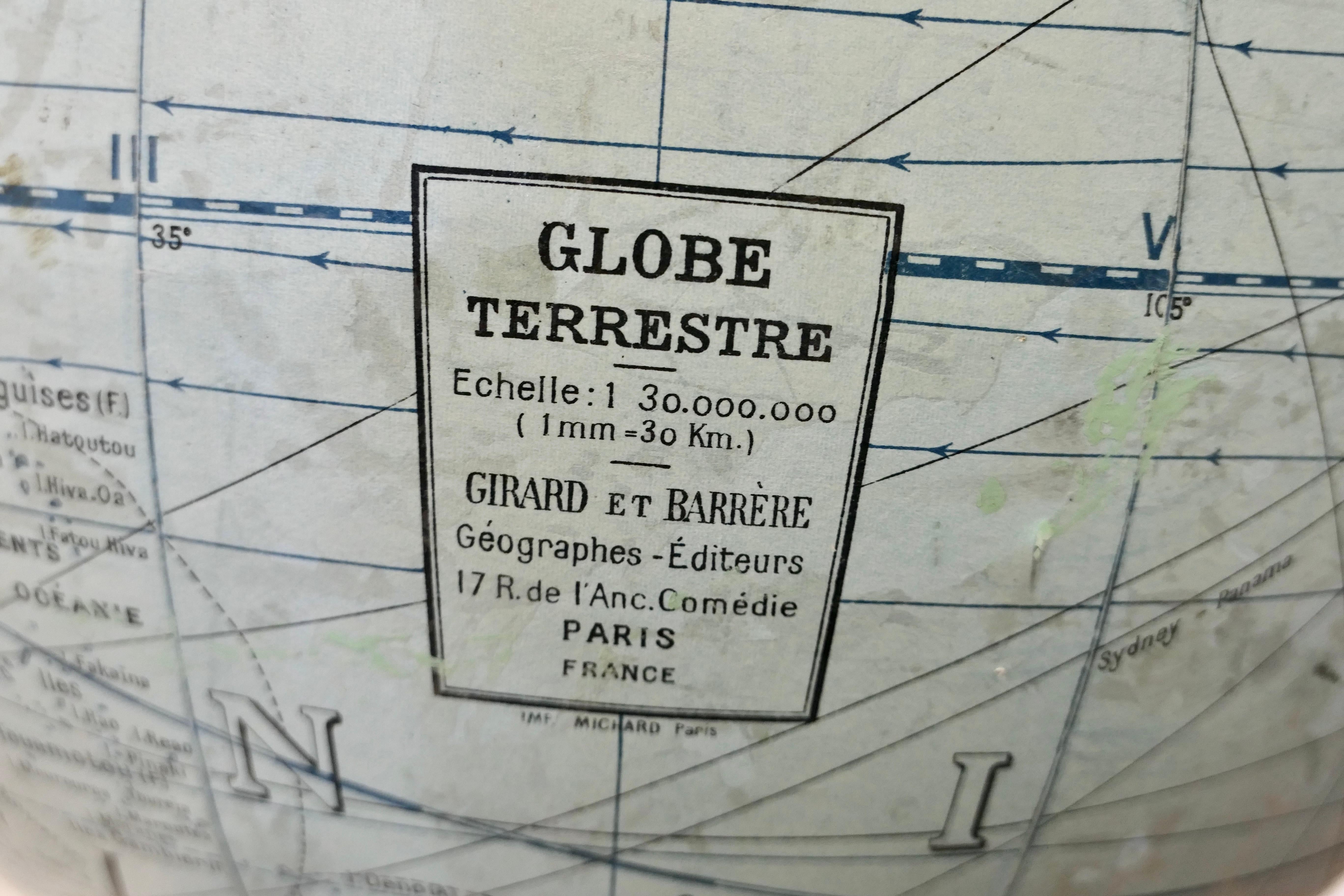 Large French Terrestrial Globe or World Atlas by Girard Et Barrère In Good Condition For Sale In Chillerton, Isle of Wight