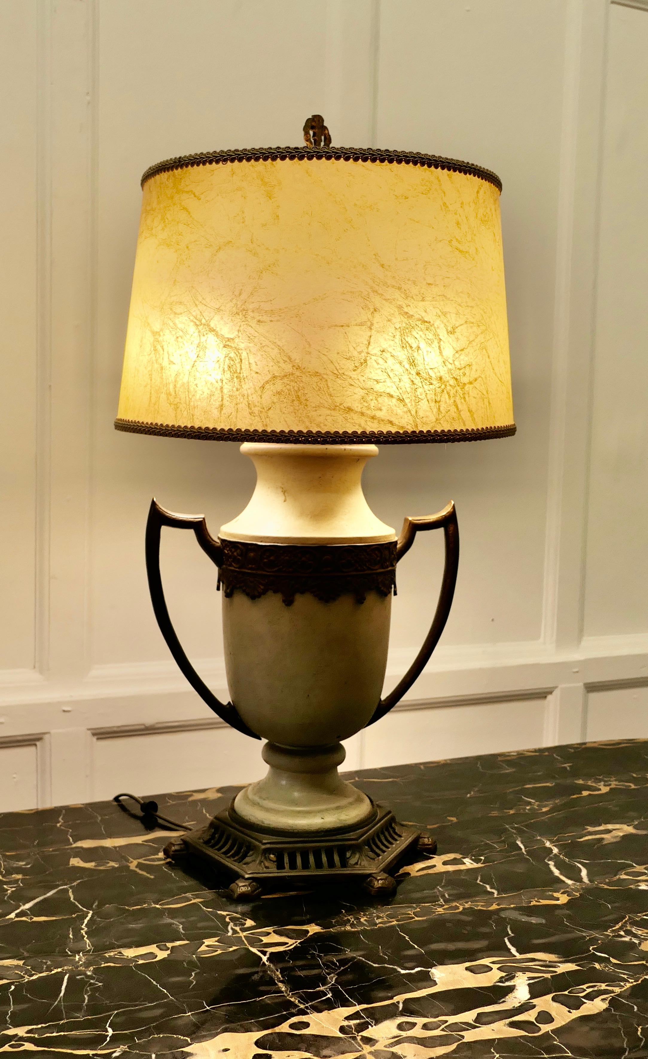 French Provincial A Large French Toleware and Brass Table Lamp  For Sale