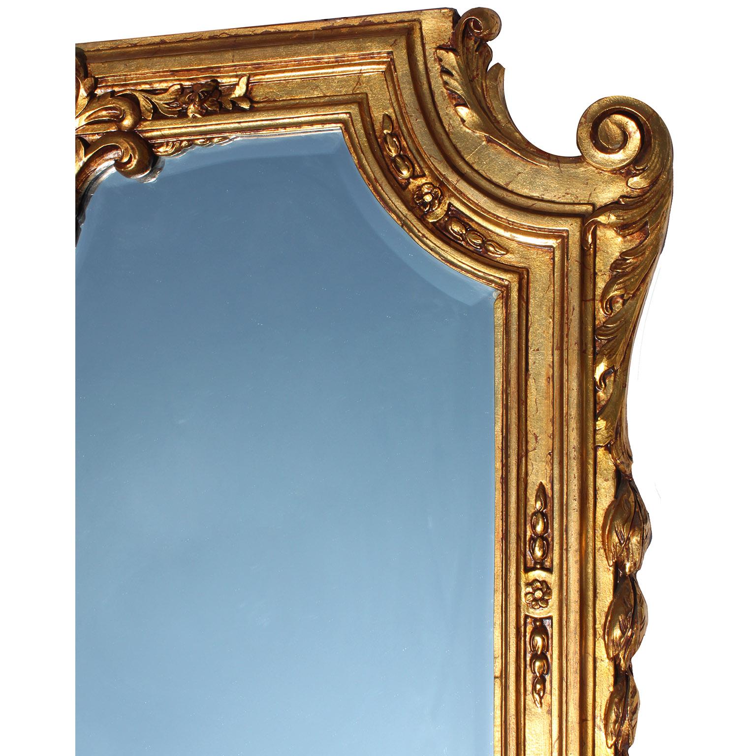 20th Century A Large French Transition Louis XIV/XV Style Belle Époque Giltwood Carved Mirror For Sale