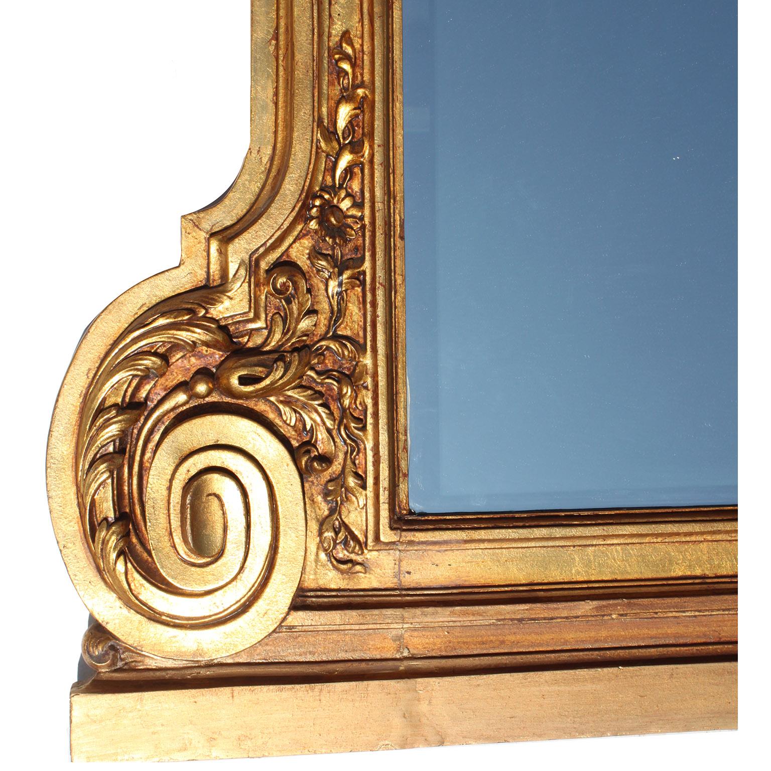 A Large French Transition Louis XIV/XV Style Belle Époque Giltwood Carved Mirror For Sale 1