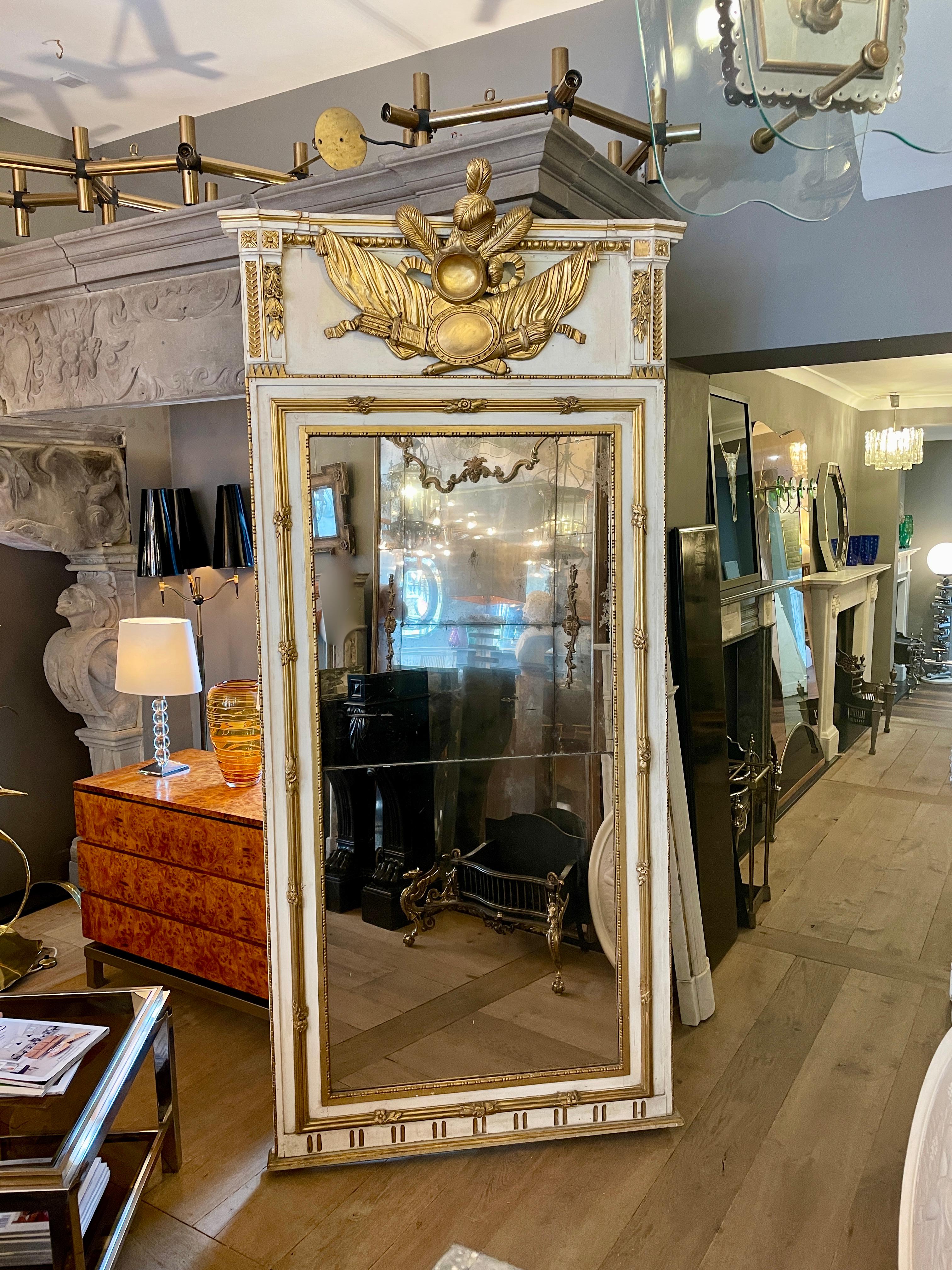 Louis XVI Large French Trumeau Parcel Gilt Mirror