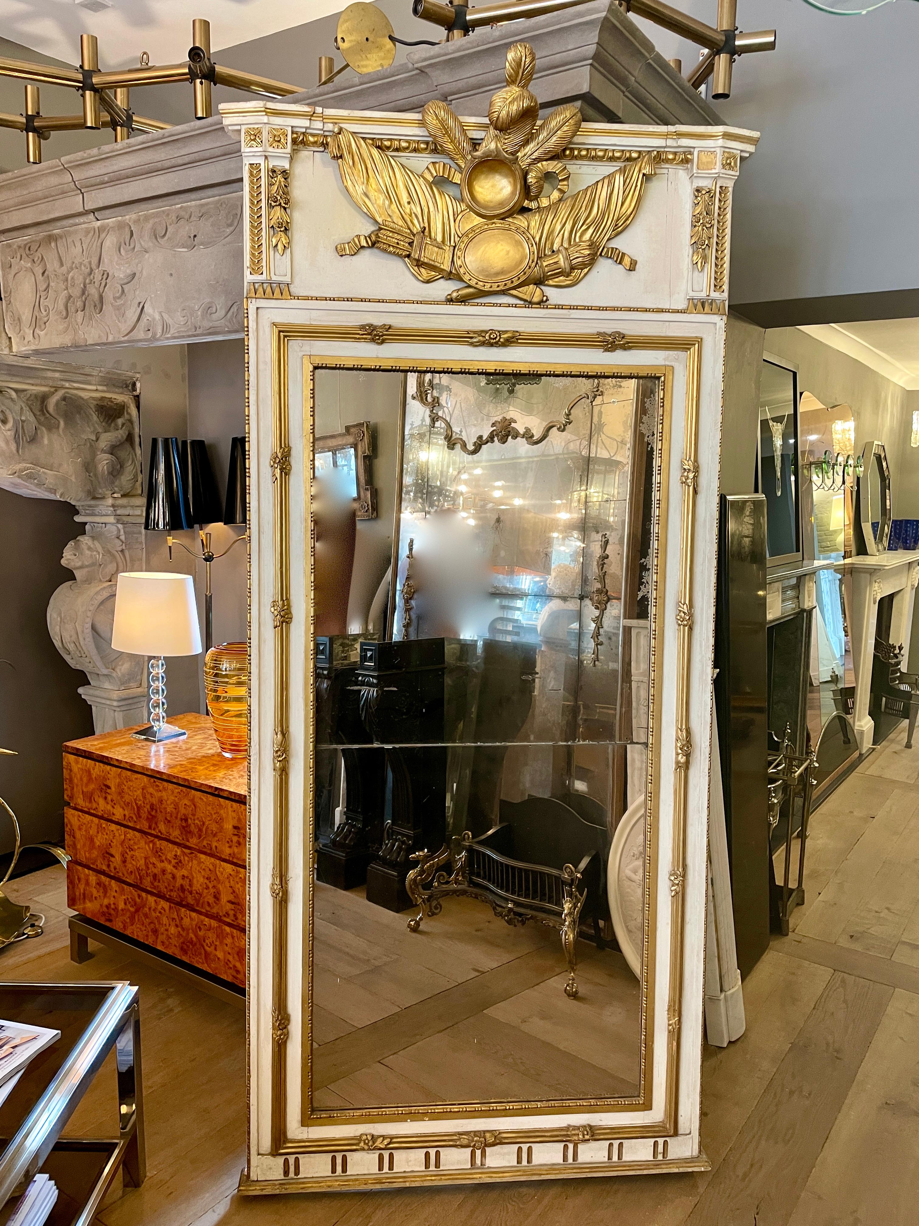 Carved Large French Trumeau Parcel Gilt Mirror