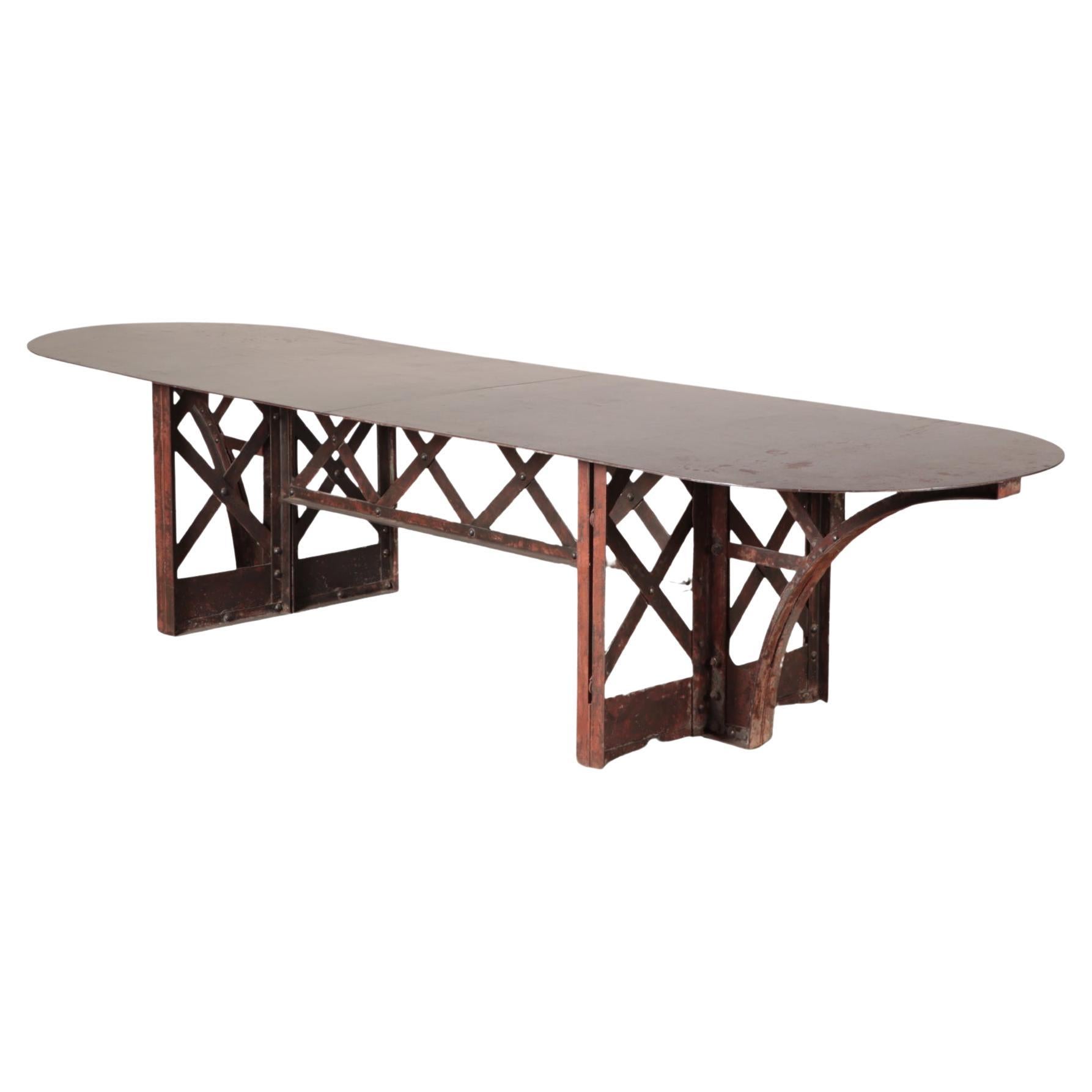 Large French Vintage Industrial Iron Table Designed After the Eiffel Tower