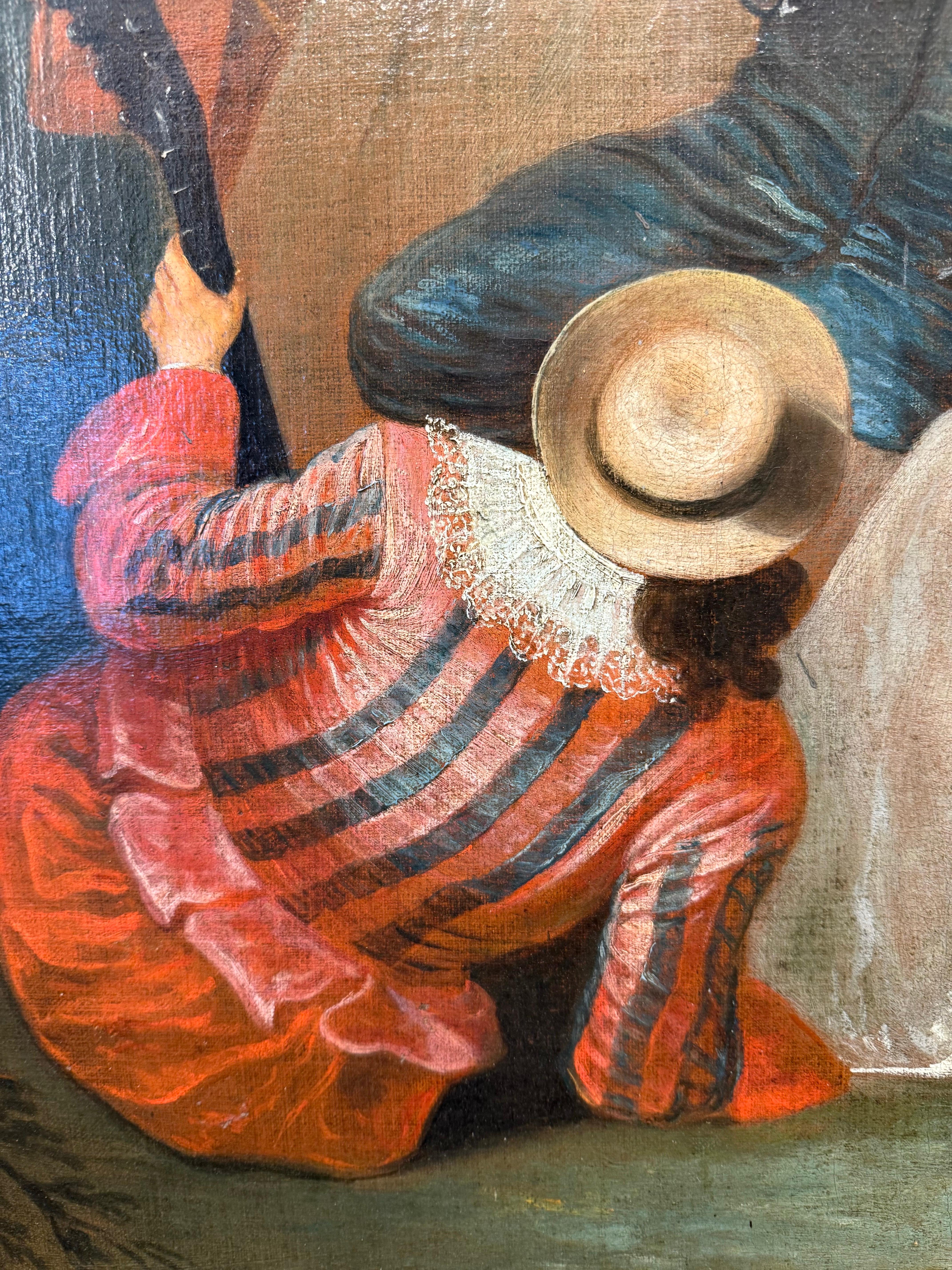 Grande peinture à l'huile sur toile encadrée de bois, XVIIIe siècle en vente 5