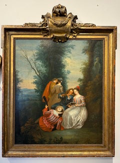 Un grande dipinto a olio su tela francese con cornice in legno, 18° secolo