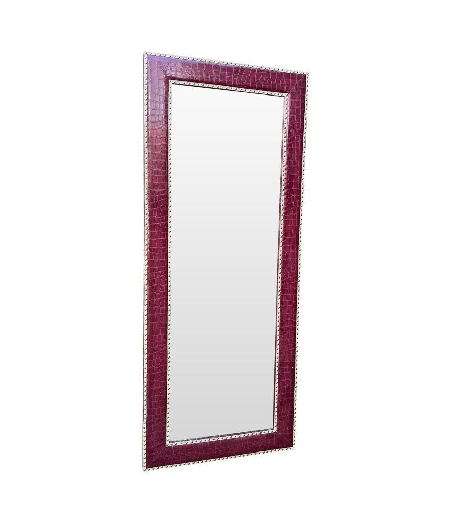 French A large full length mirror with burgundy faux crocodile skin frame. For Sale