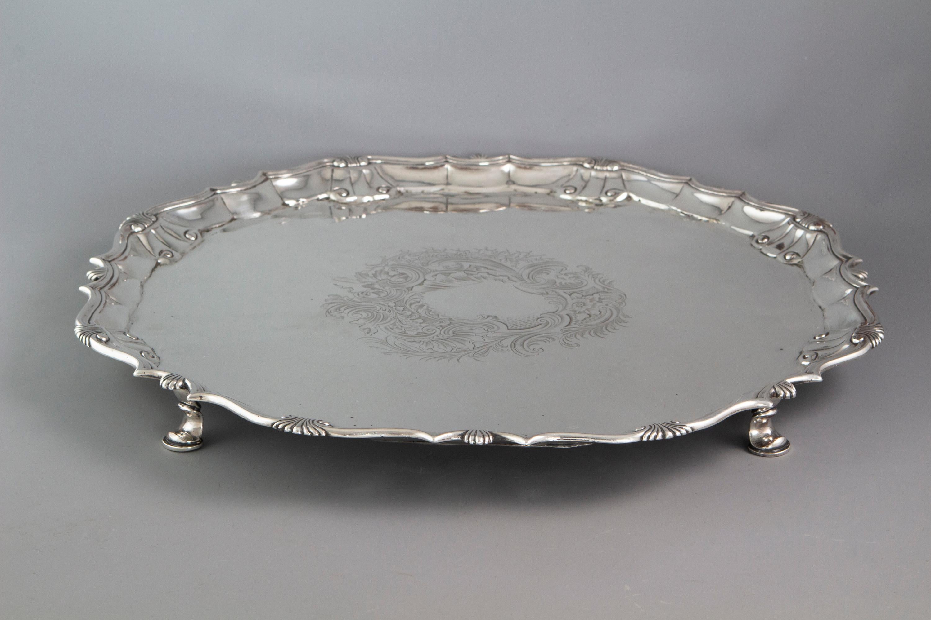 Georgian Large George II Silver Salver or Tray, London, 1750 by John Le Sage For Sale