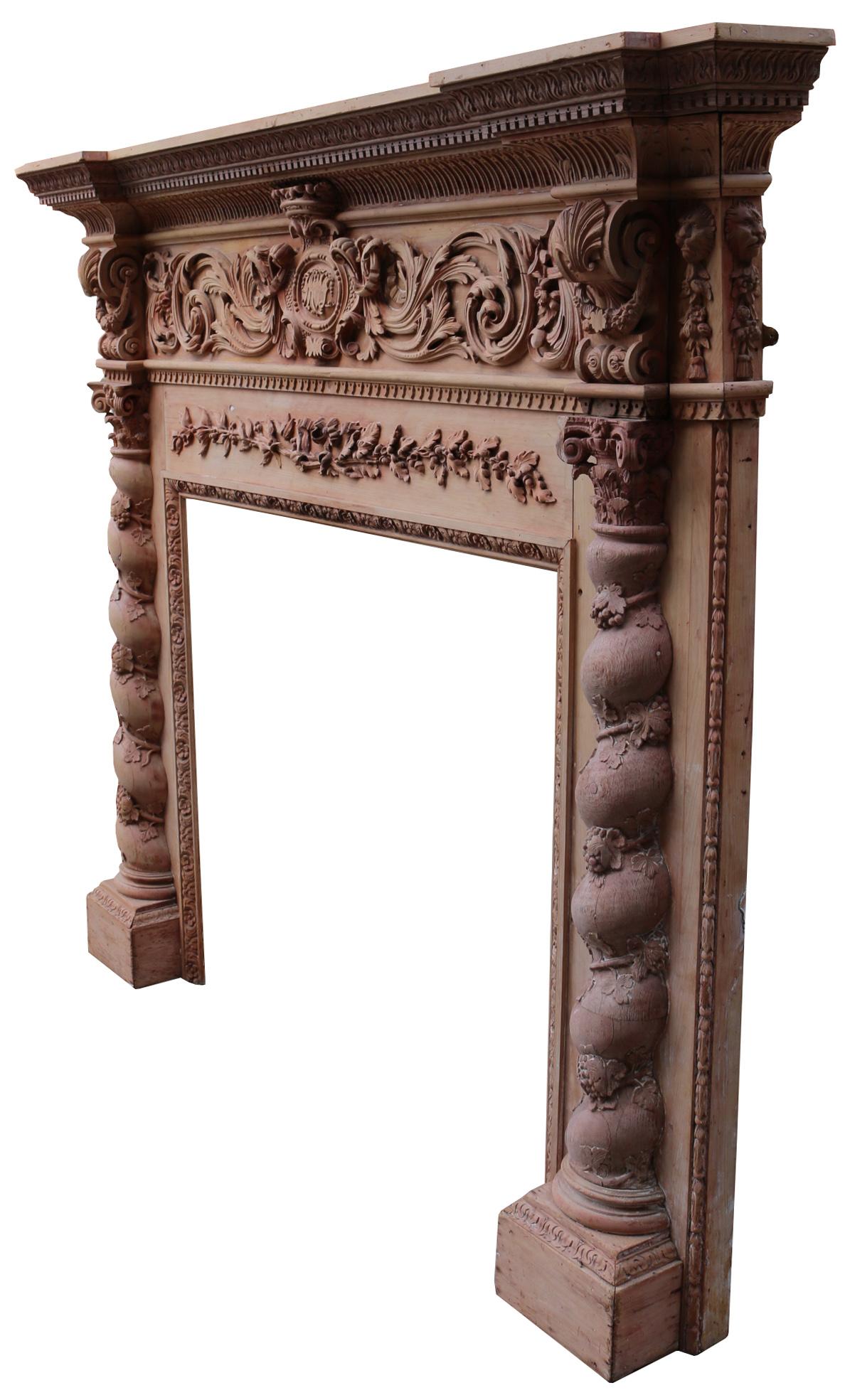 Large George III Carved Wooden Fireplace In Good Condition For Sale In Wormelow, Herefordshire