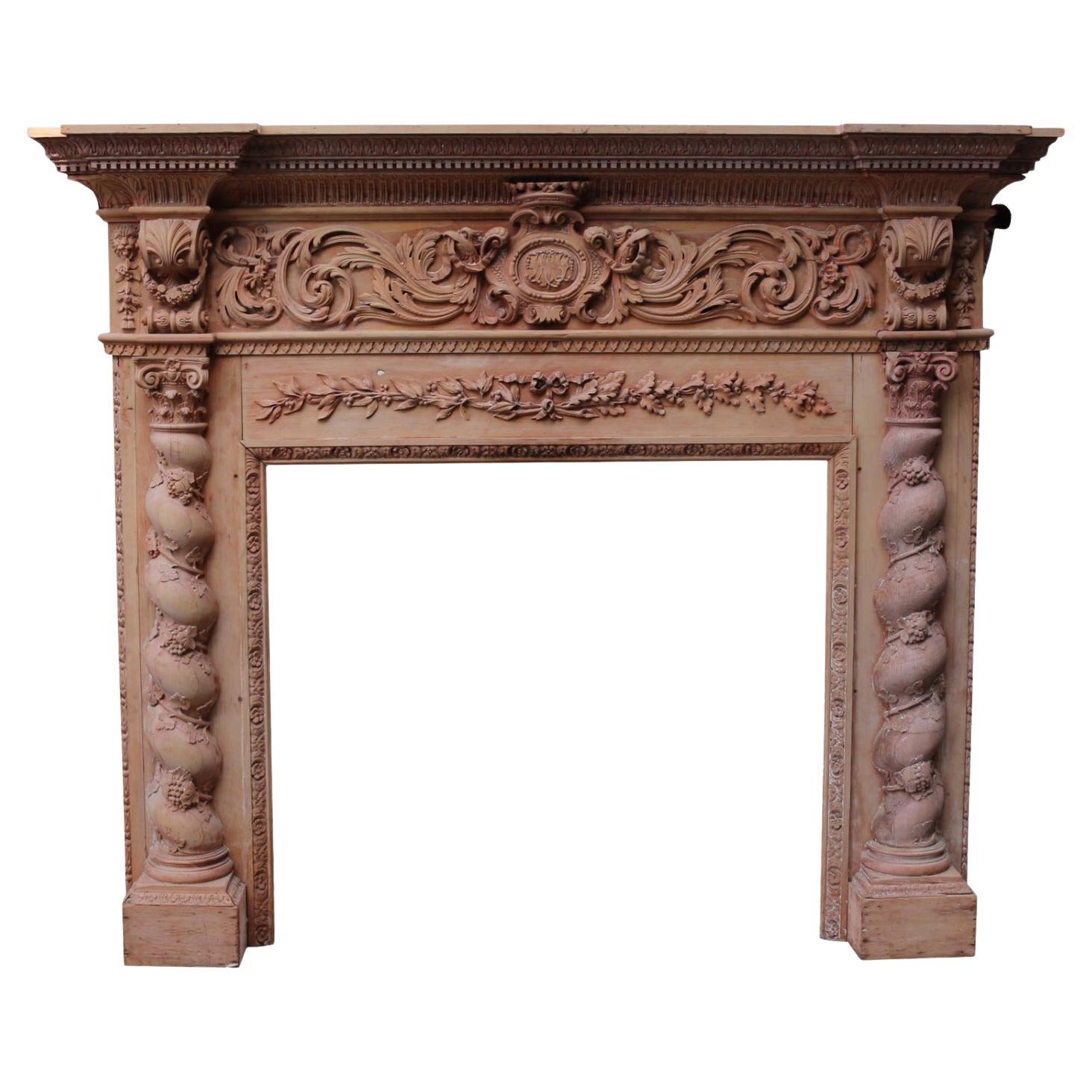 Large George III Carved Wooden Fireplace