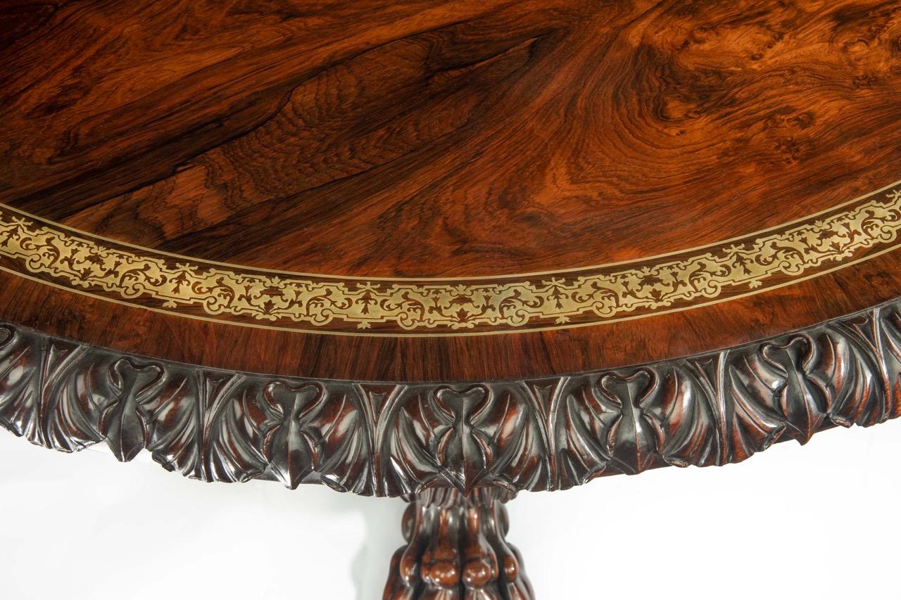 Grande table centrale en bois de rose incrusté de laiton George IV attribuée à Gillows en vente 5