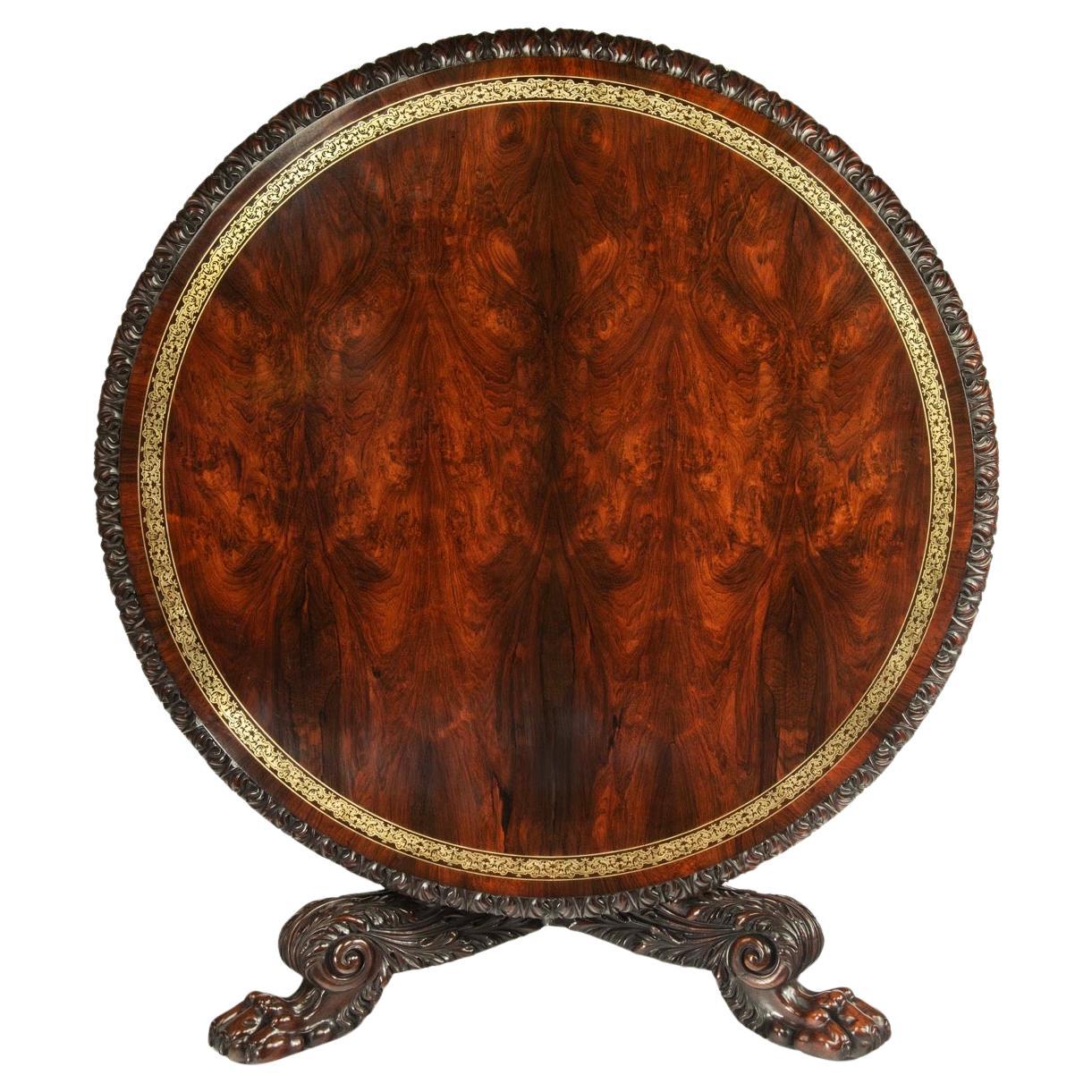 A large George IV brass inlaid rosewood centre table attributed to Gillows For Sale
