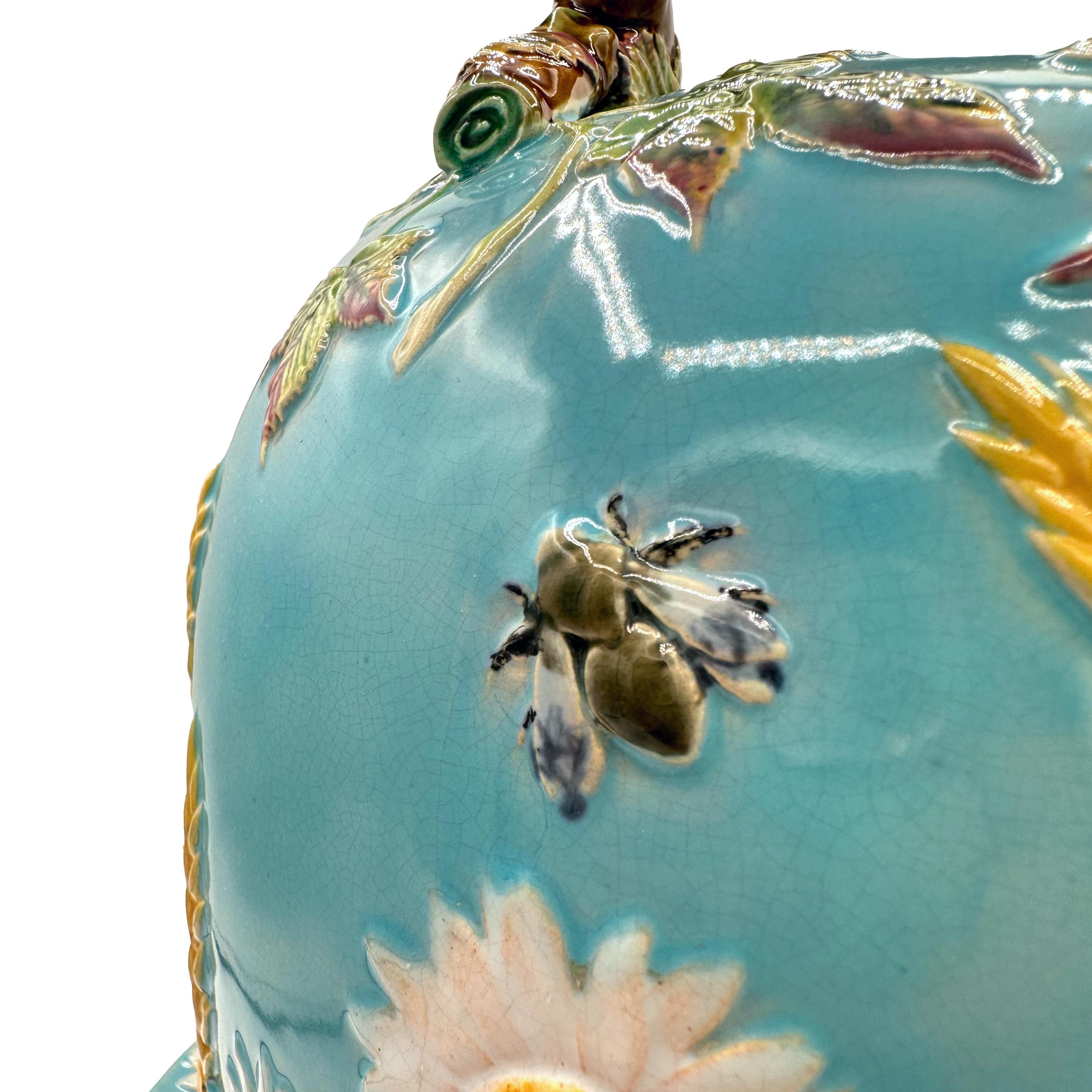 English A Large George Jones Majolica Cheese Bell with Daisys, Bees and Fence, ca. 1878 For Sale