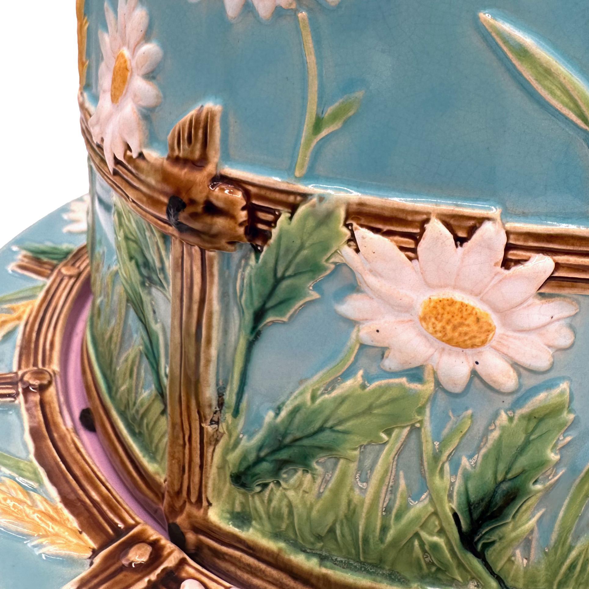 Molded A Large George Jones Majolica Cheese Bell with Daisys, Bees and Fence, ca. 1878 For Sale
