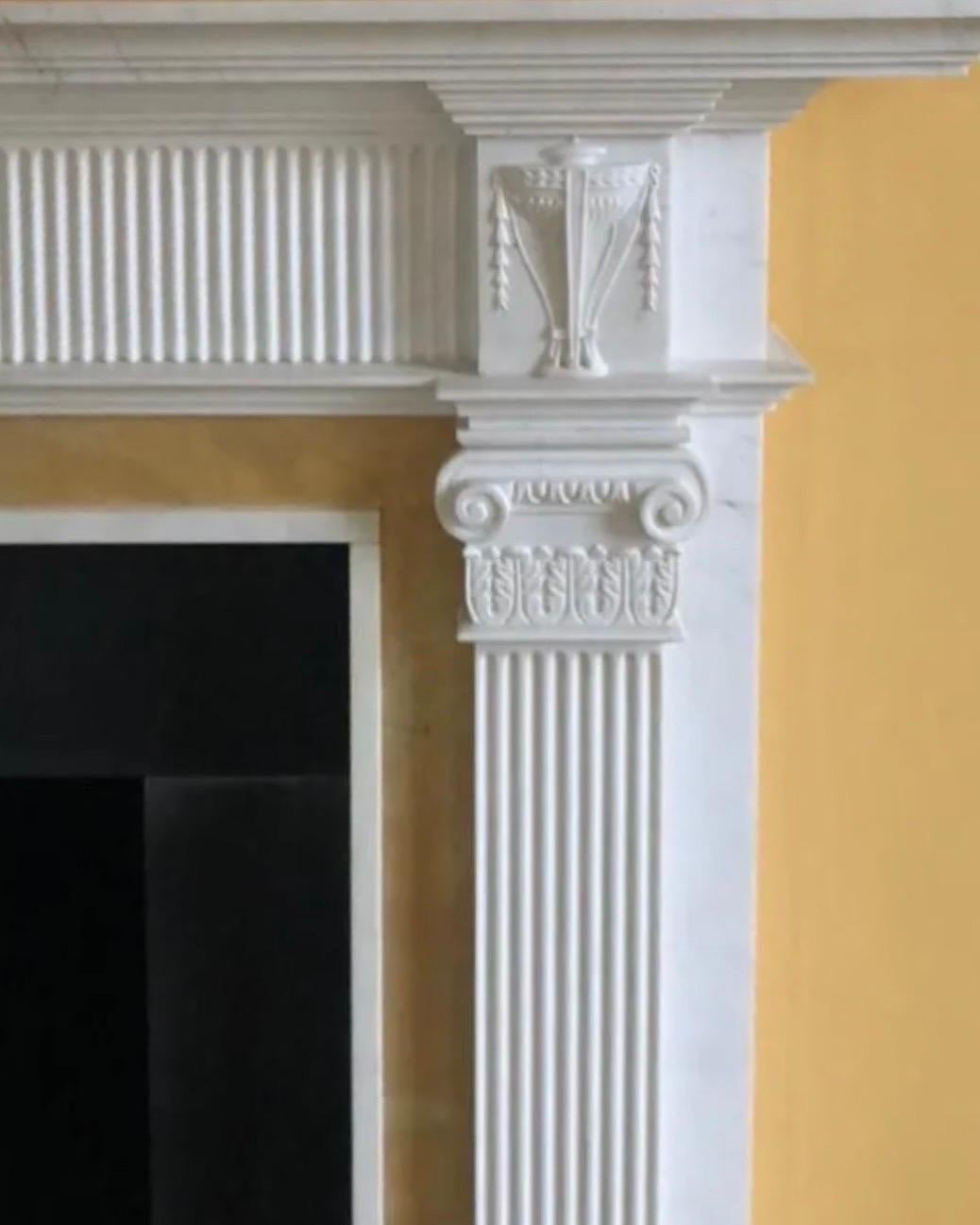 Scottish A Large Georgian Manner Carved Statuary & Sienna Marble Fireplace Surround. For Sale