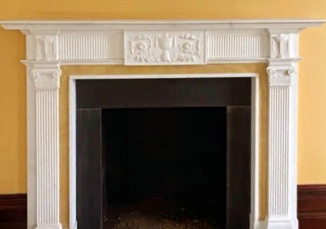Statuary Marble A Large Georgian Manner Carved Statuary & Sienna Marble Fireplace Surround. For Sale