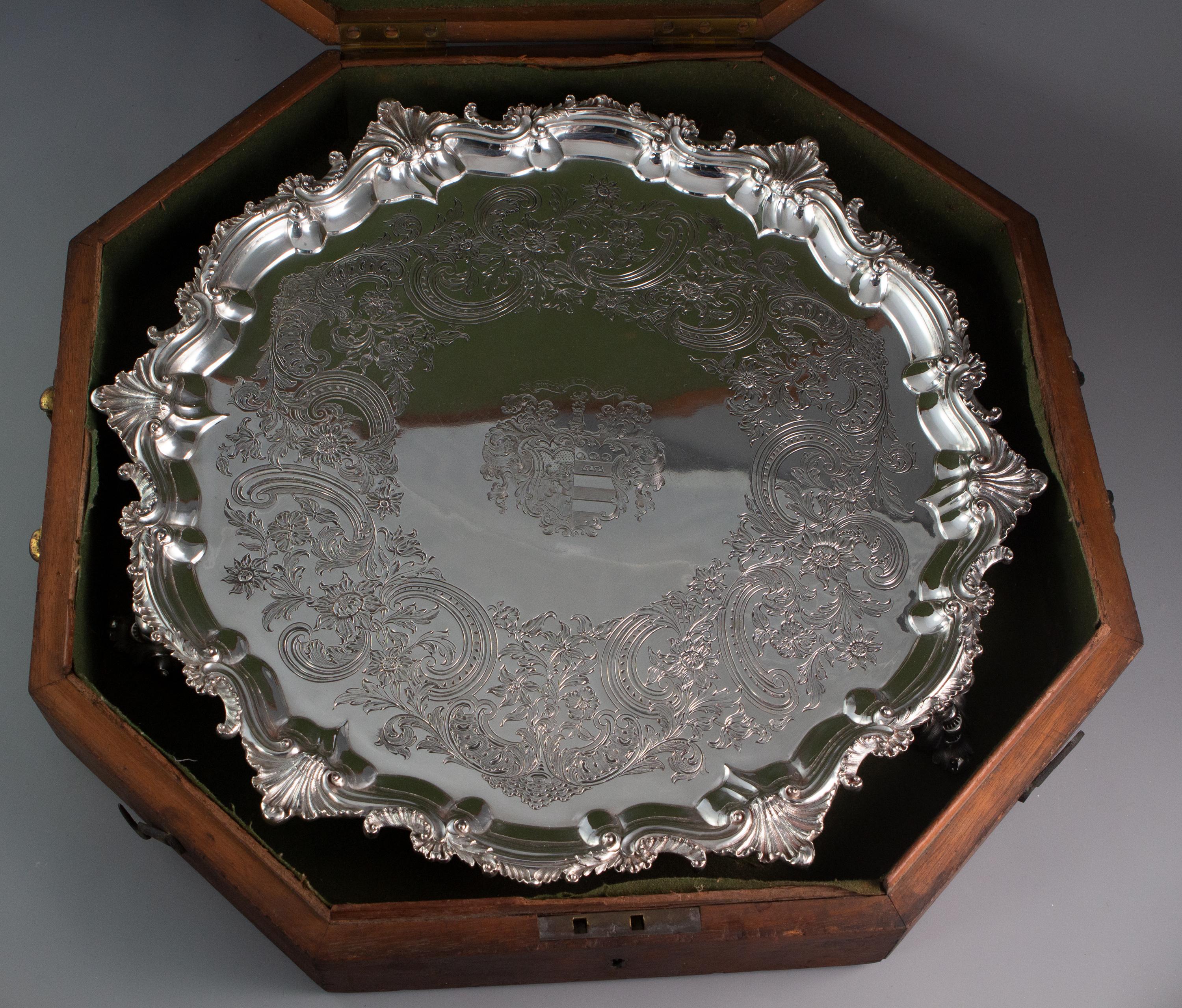 English Large Georgian Silver Salver or Tray by Paul Storr, London, 1829