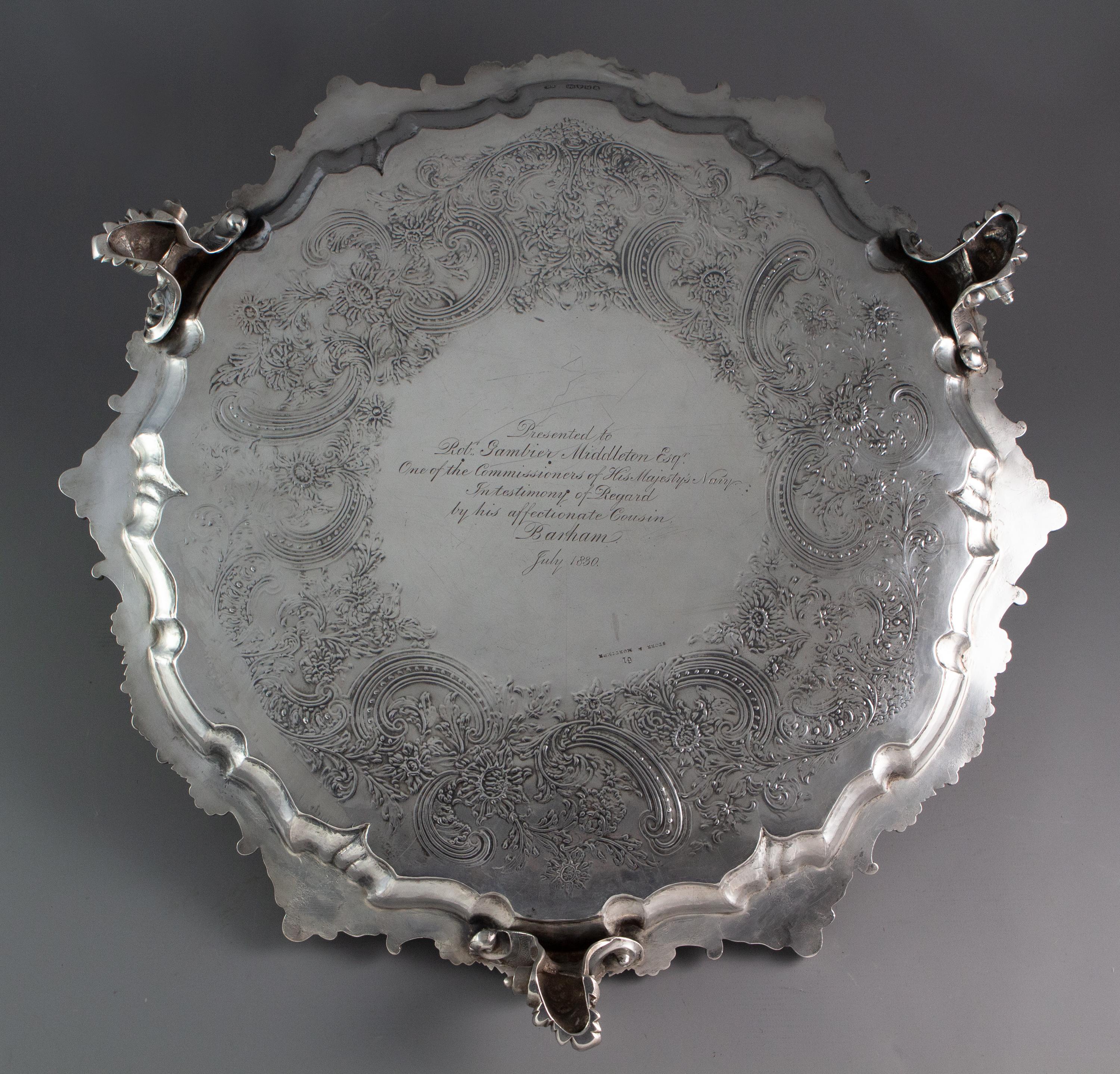Early 19th Century Large Georgian Silver Salver or Tray by Paul Storr, London, 1829