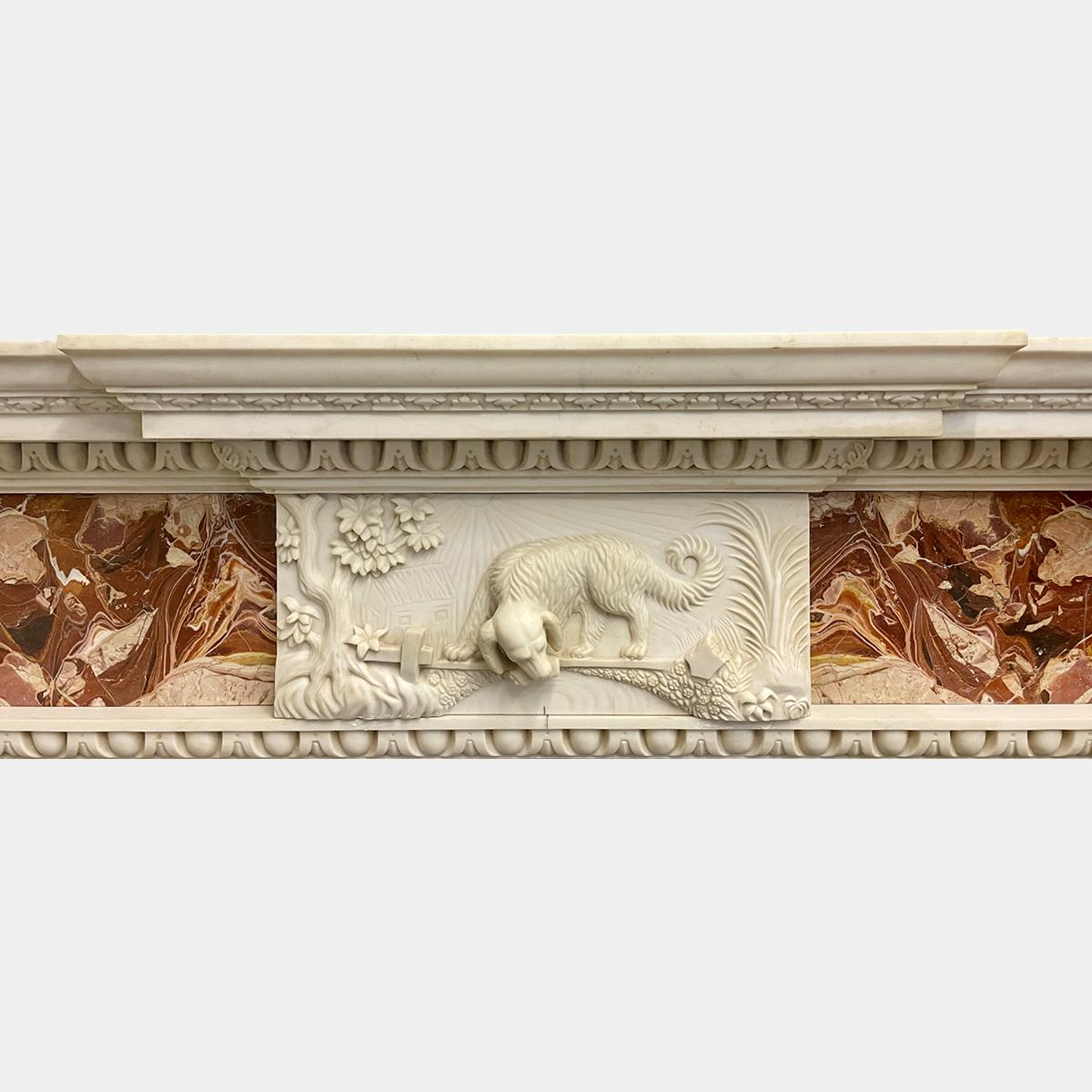European Large Georgian Style Jasper and White Marble Fireplace Mantel For Sale