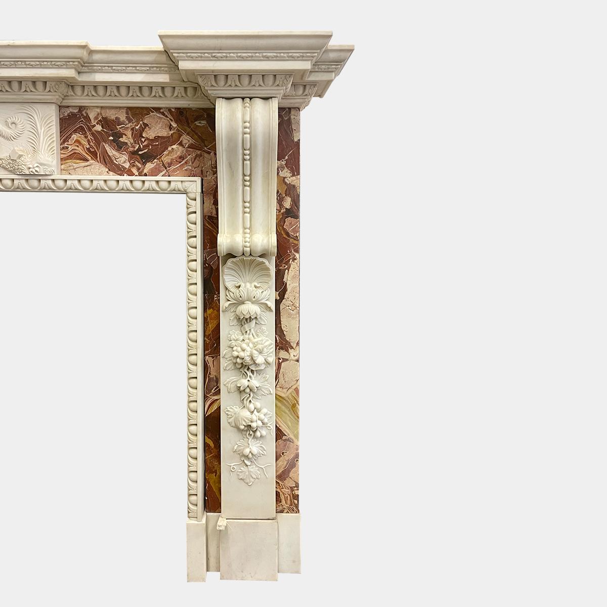 Large Georgian Style Jasper and White Marble Fireplace Mantel In Good Condition For Sale In London, GB