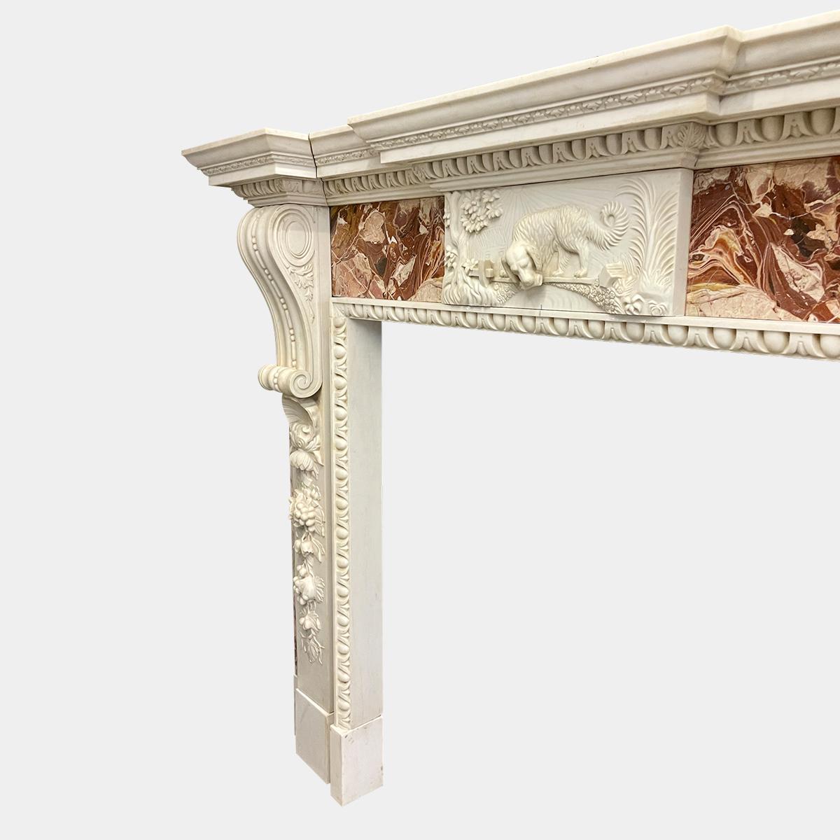 Contemporary Large Georgian Style Jasper and White Marble Fireplace Mantel For Sale
