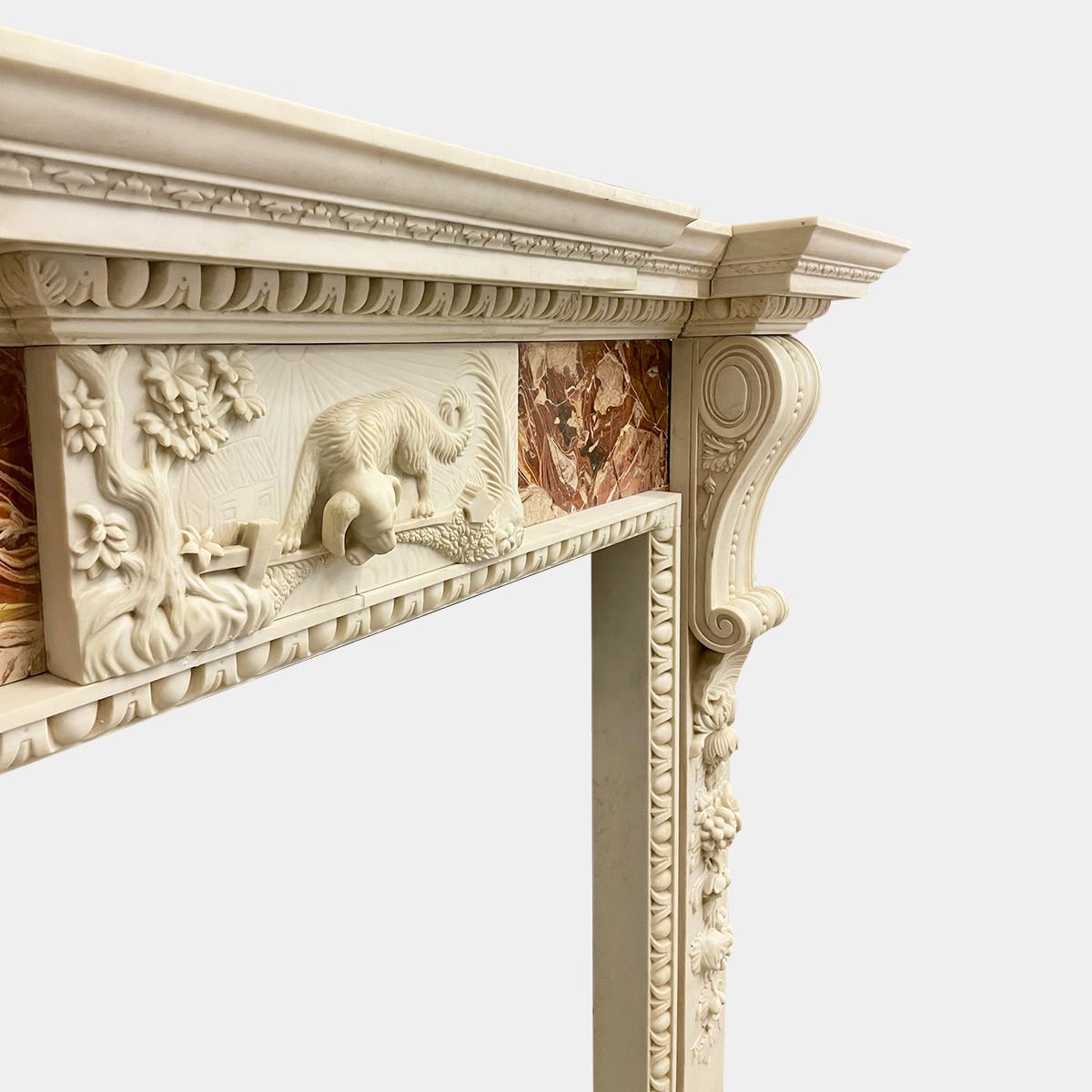 Large Georgian Style Jasper and White Marble Fireplace Mantel For Sale 1