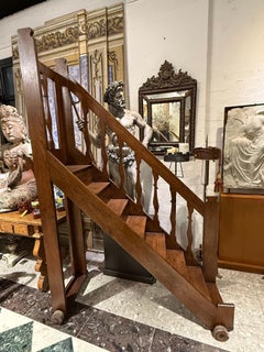 A Large Georgian Style Movable Oak Library Staircase