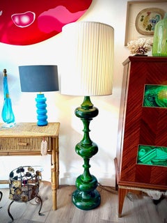 A large German 1970s ceramic green glazed floor lamp by Kaiser Leutchens
