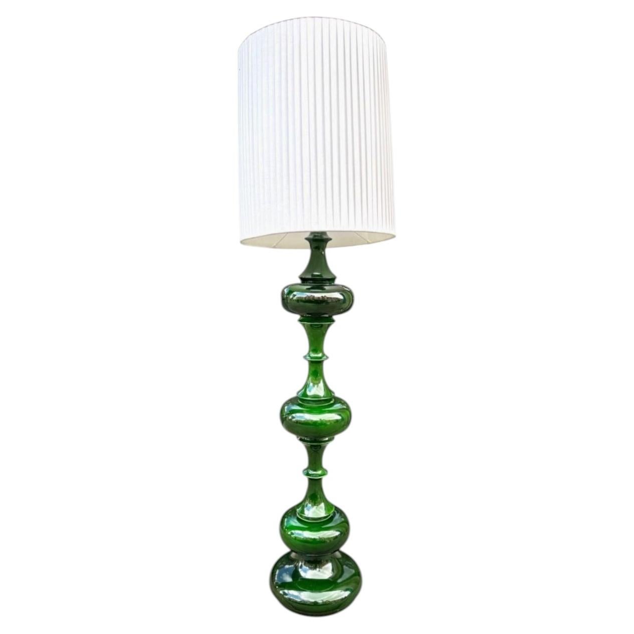 A large German 1970s ceramic green glazed floor lamp by Kaiser Leutchens For Sale