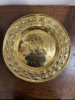 A Large German Repousse Brass Alms Dish, 17th Century