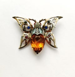 A large gilded sterling silver and coloured paste 'butterfly' brooch, Reja 1940s