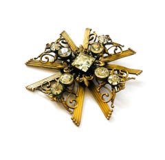 A large gilt and crystal brooch, as a Maltese Cross, Joseff of Hollywood, 1940s