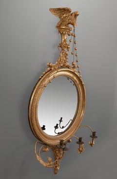 Large Gilt and Eagle Decorated Convex Mirror of Very Pleasing Proportions