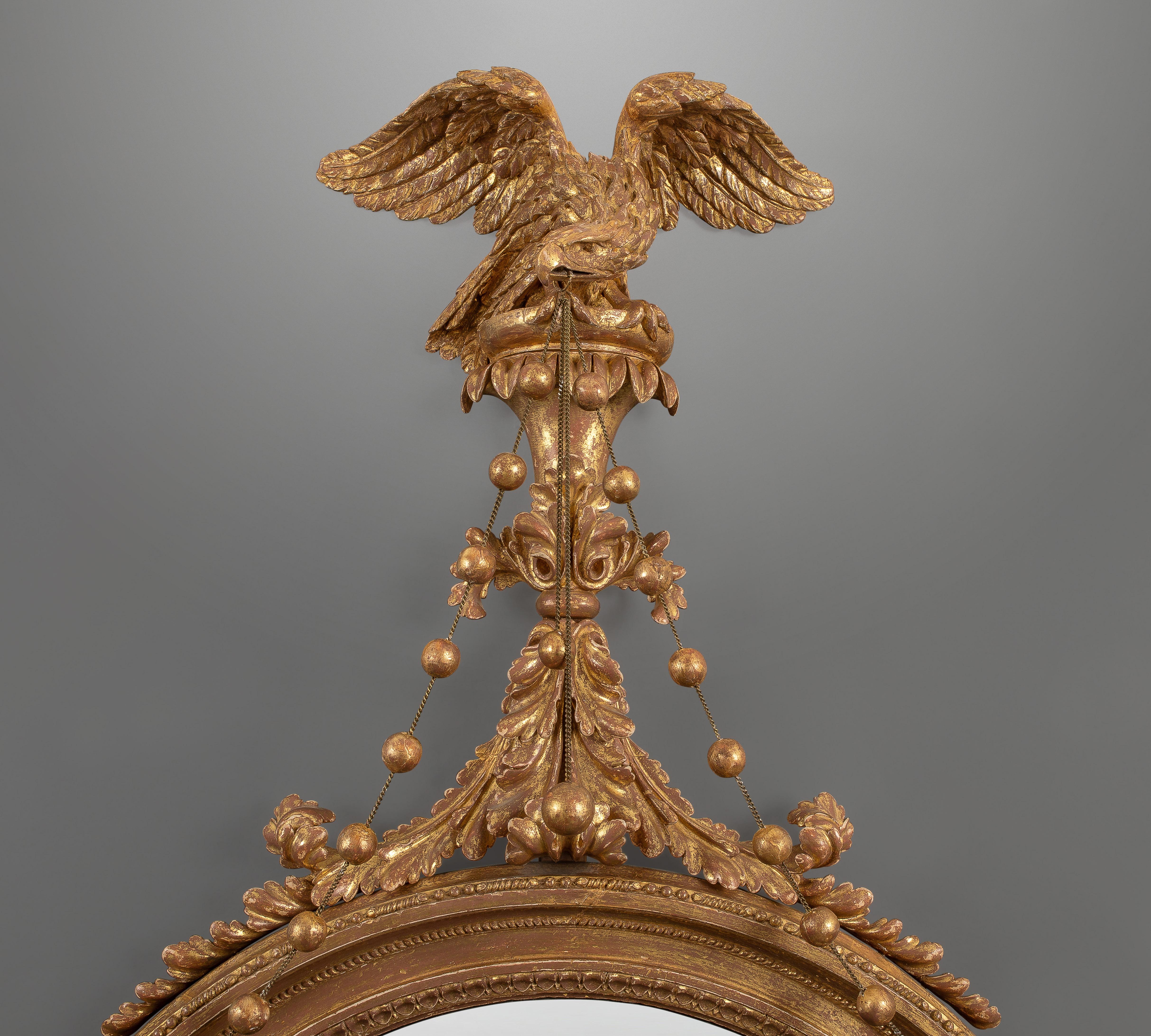 George III Large Gilt and Eagle Decorated Convex Mirror of Very Pleasing Proportions For Sale