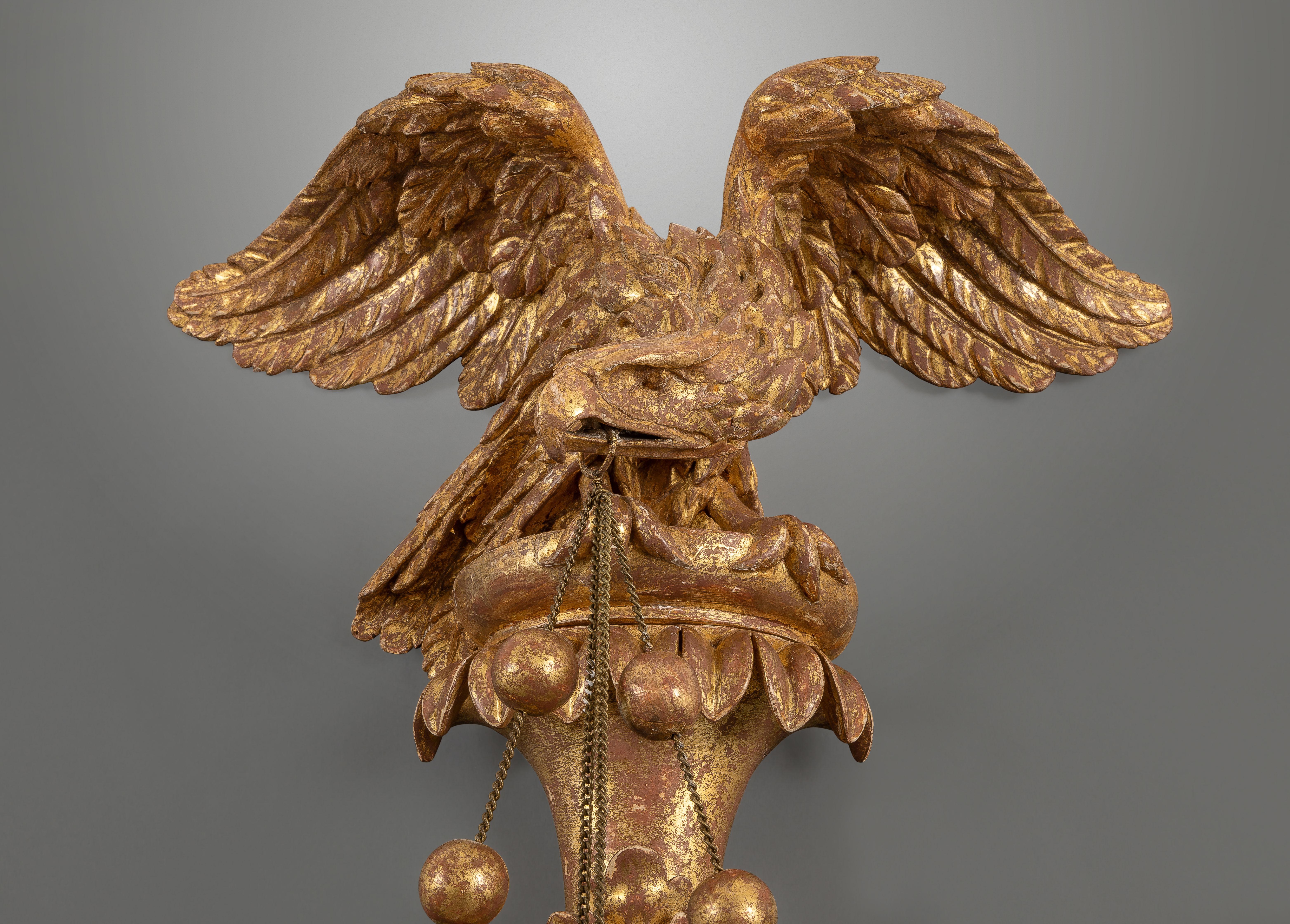 English Large Gilt and Eagle Decorated Convex Mirror of Very Pleasing Proportions For Sale